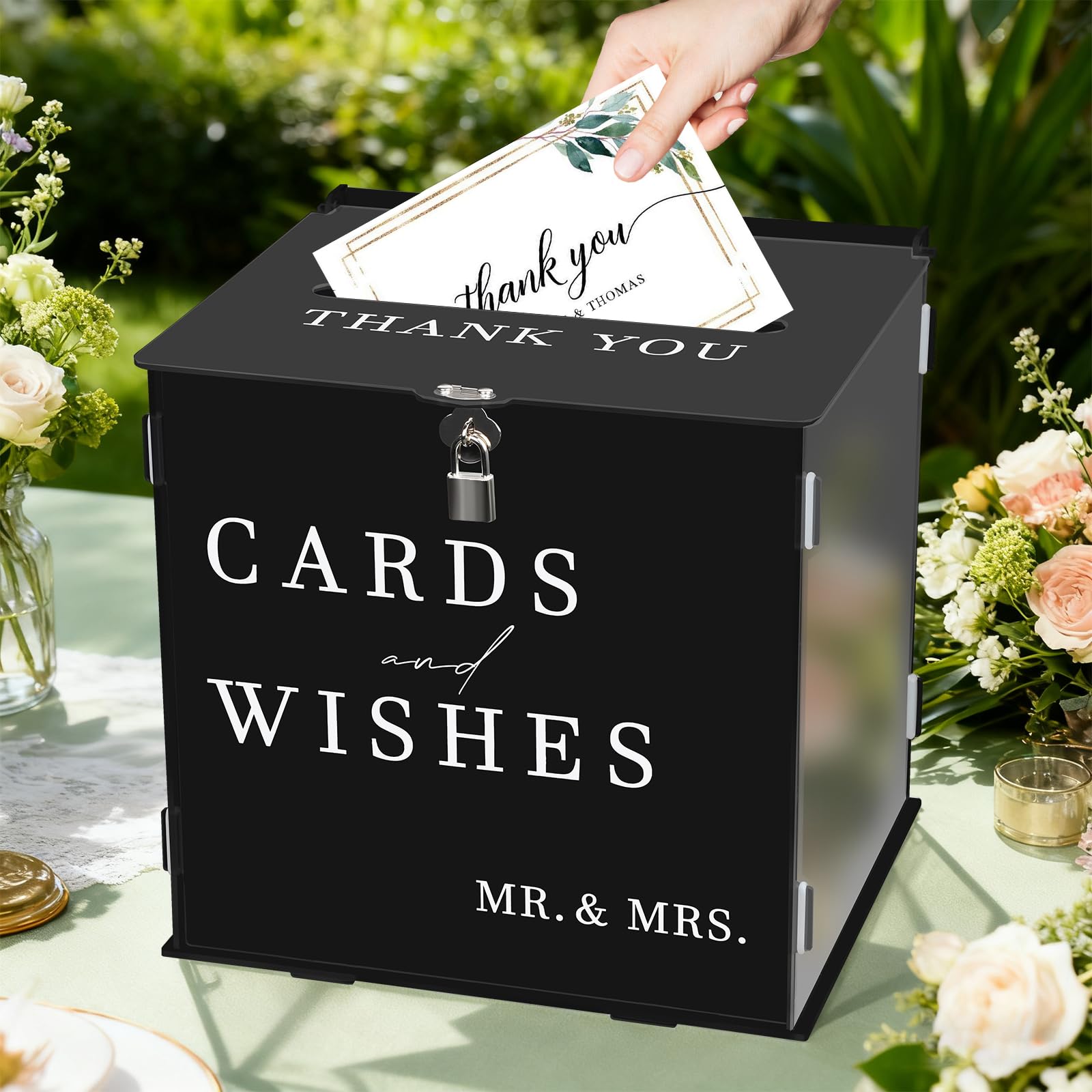Acryl Hochzeit Kartenbox,Hochzeitskarten Box mit Schloss und Schlitz,Geldbox Briefkasten Kartenkiste Karten Boxen,DIY Geschenkkartenboxen für Hochzeit Geburtstag Jubiläum Baby Shower (Schwarz)