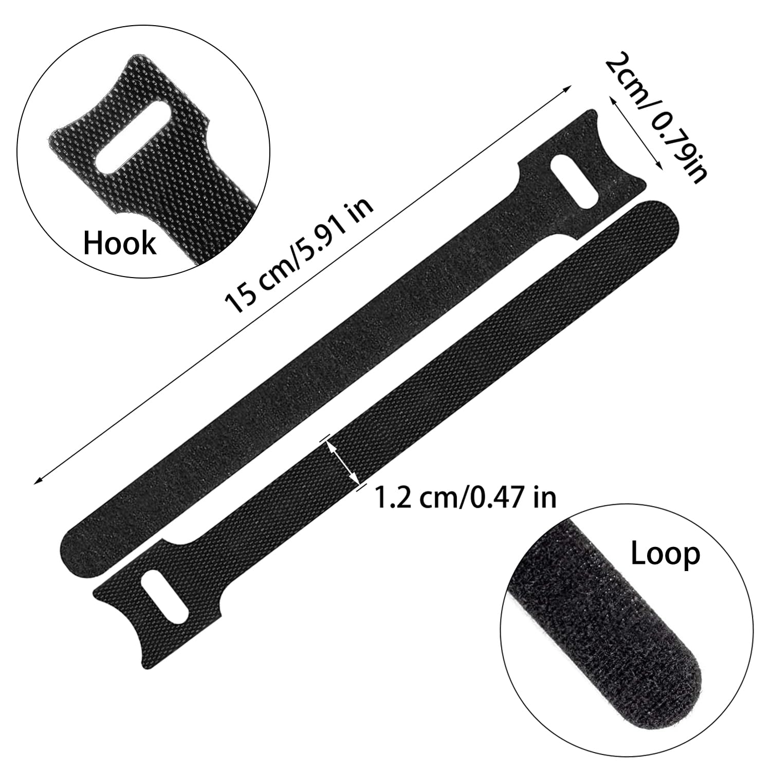 100PCS Reusable Cable Straps Adjustable Releasable Lengthenable Hook and Loop Tidy Wraps Black Cable Ties for Home Office Garden Outdoor (15x1.2cm) - Image 2