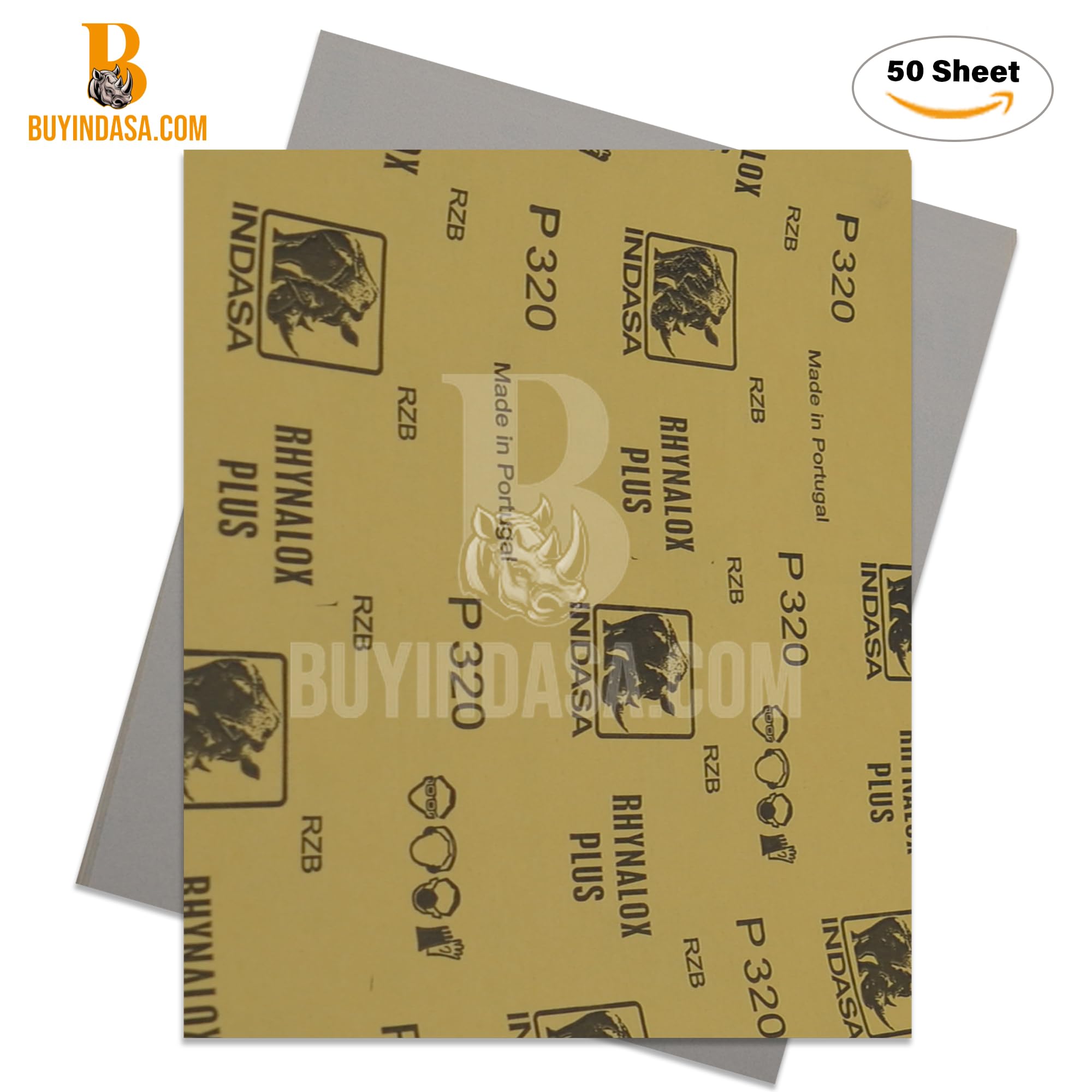 Indasa 50 hojas de lija de 9 x 11 pulgadas, grano 320, abrasivo de grado profesional para acabado de madera, metal, automoción y pintura, papel de lija duradero y resistente a los atascos