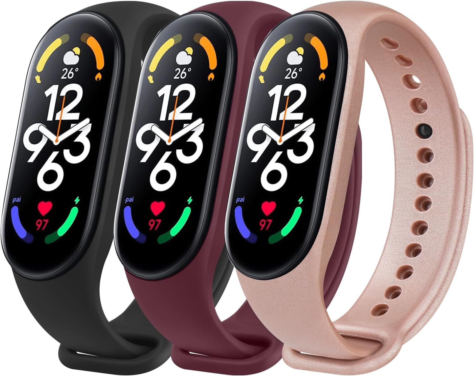 Wanme Bands Compatible with Xiaomi Mi Band 7 Replacement Strap Women Men, Soft Silicone Sport Strap for Xiaomi Mi Band 7 Bands Wristband Accessories