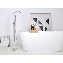 Floor Mount Bathtub Faucet Freestanding Tub Filler Standing High Flow Shower Faucets Shower Mixer Taps, Swivel Gooseneck Spout with Cylinder Handheld Polished Chrome