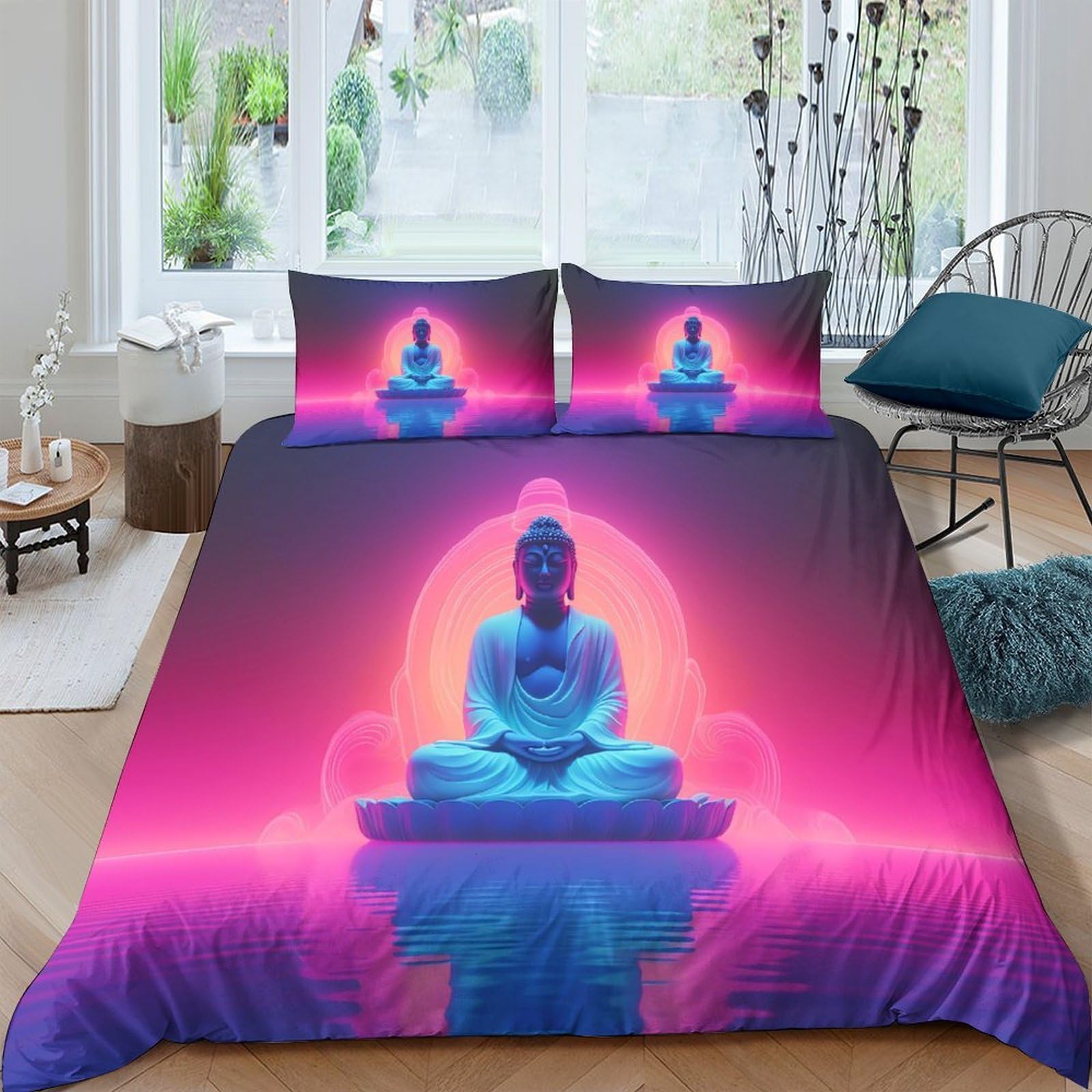 Ctjqhvkz Style-2 3D Printed Buddha Aura Fitted Sheet Microfiber Soft Vibrant Lotus Mattress Cover For Bedroom Decor Protection Single（135X200cm）