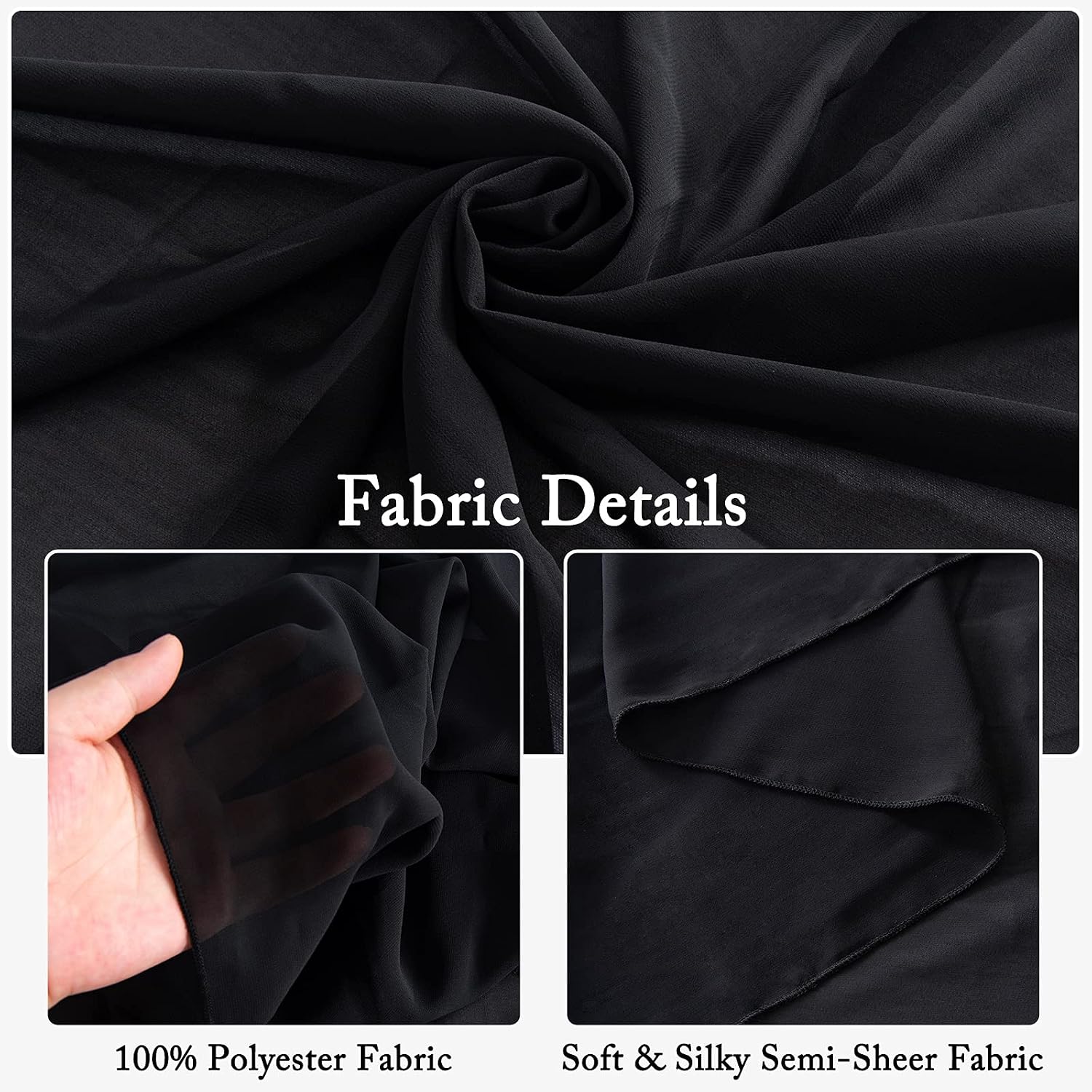 Black Chiffon Curtain 2 Panels 2.4ft x 7ft Tulle Backdrop Curtains Window Voile Curtain 84 inch Blackout Curtains Sheer Backdrop Curtains Rod Pocket Elegant Curtains