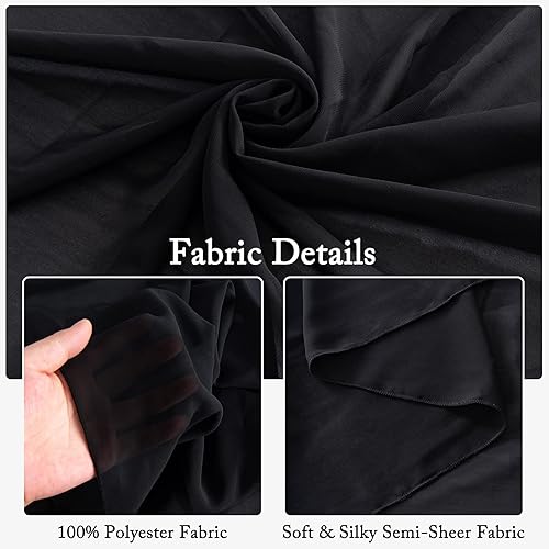 Vista 5 de ShinyBeauty 2 paneles de cortina de gasa negra de 2.4 x 7 pies, cortinas de tul para ventana, cortinas opacas de 84 pulgadas, cortinas de fondo