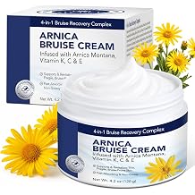 Arnica Cream Extra Strength 4-In-1 with Vitamin K, E, C for Bruising, Swelling, Thin & Sensitive Skin, Moisturizing, Fast-Acting, Plant-Based|4.2 Oz