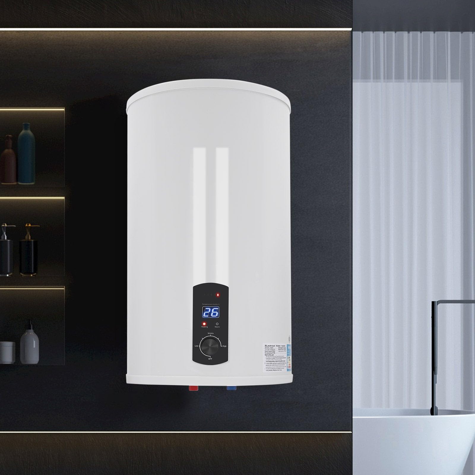 Podgrzewacz przepływowy, bojler elektryczny, pojemność 2000 W, szerokość ciepłej wody 120 l, pionowy zbiornik IPX4, 25-75°C, ze słuchawką prysznicową, do kuchni, toalet, salonów fryzjerskich, łazienki