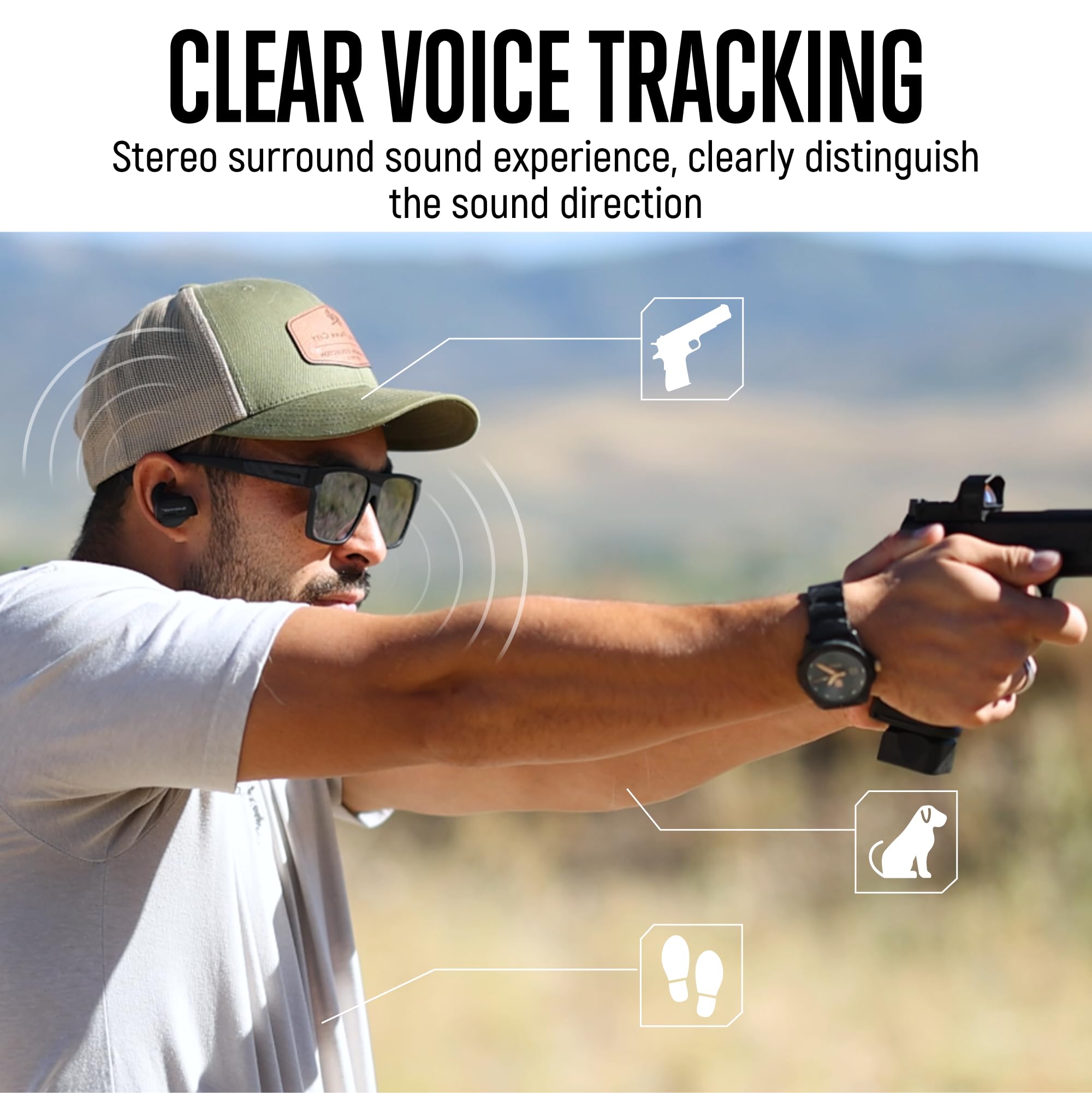 GLORYFIRE Tappi per le orecchie di protezione per le orecchie Bluetooth per la protezione dell'udito del campo di tiro 26dB riduzione del rumore