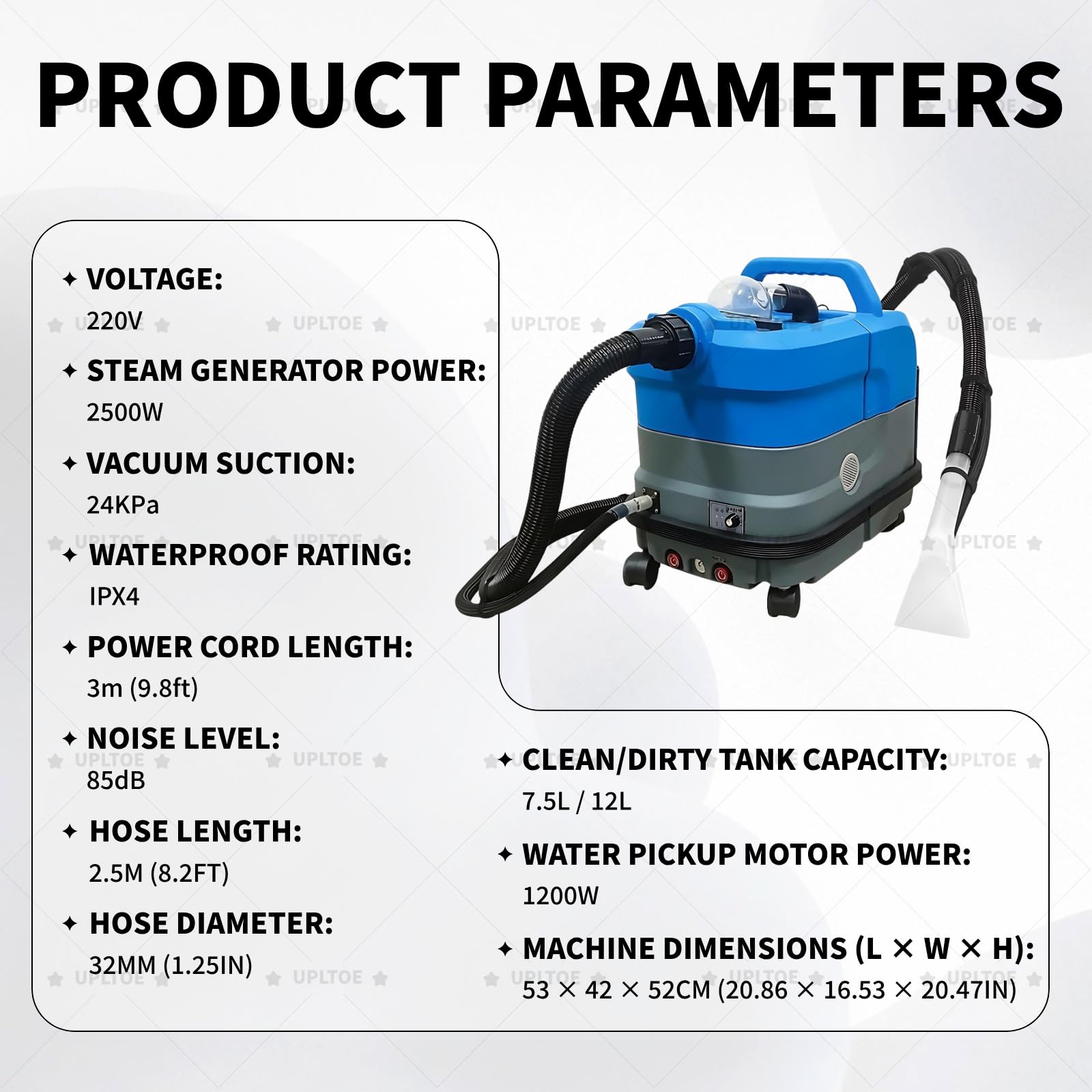 Extractor Calefactado para Alfombras Y Tapicerías, Máquina Quitamanchas para Tapicerías De Auto, Calefactor 2500W, 85dB, Depósito De Residuos 12L, Funda De Tela para Tejidos