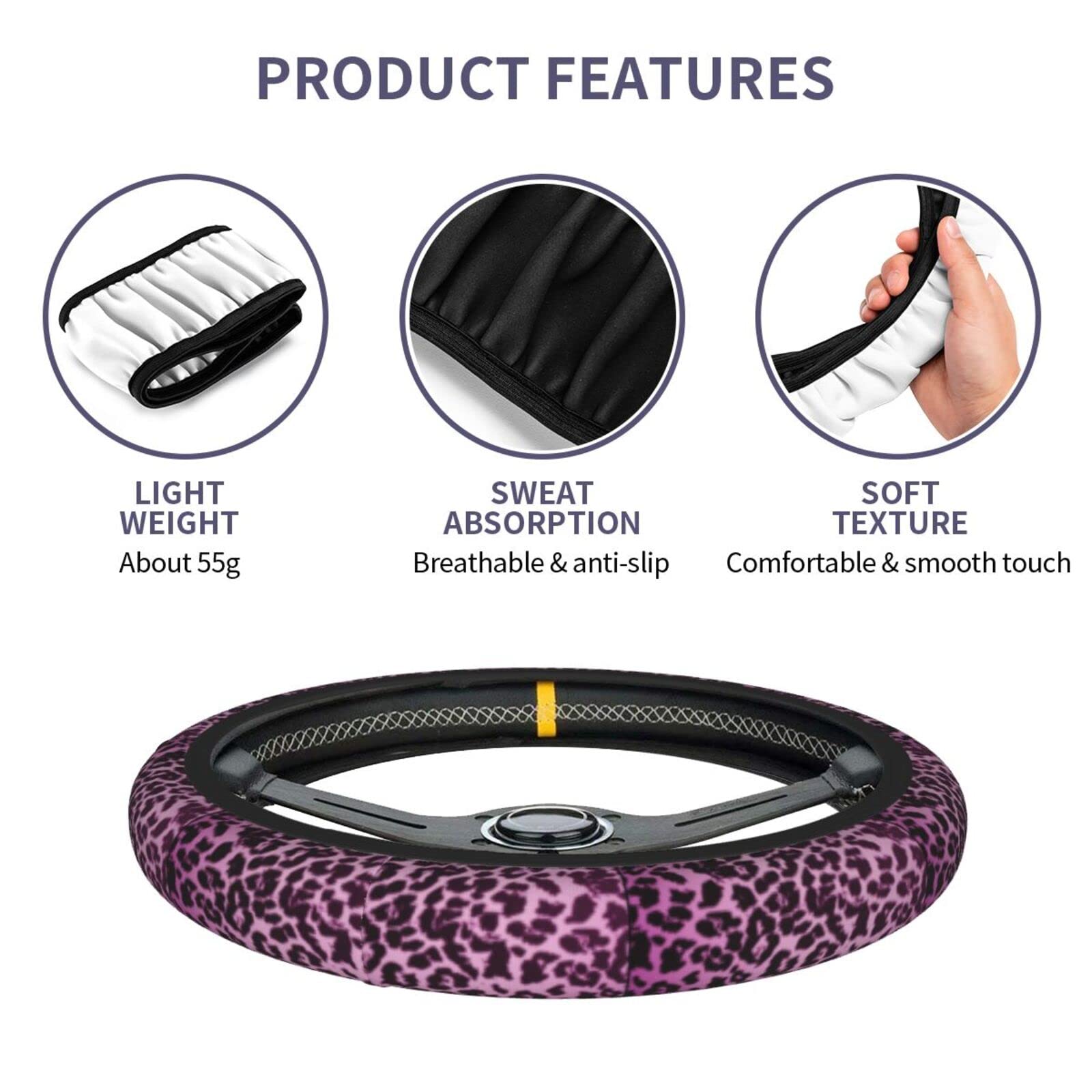 Leopard Print Steering Wheel Cover - Neoprene Universal 38cm/15", Anti-Slip & Protective