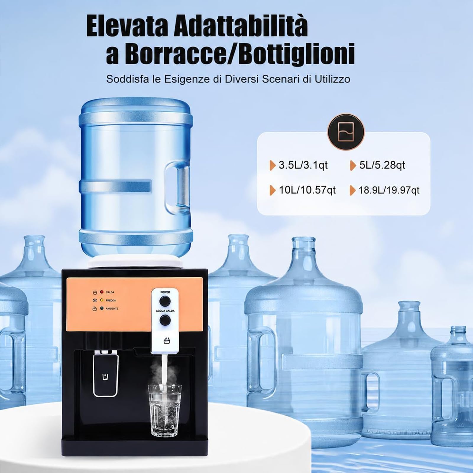 Raffreddatore Acqua Elettrico da Banco con Caricamento dall'Alto, distributore d'Acqua con 3 uscite, distributore d'Acqua per casa, Ufficio, Cucina,005,LCE Warm Hot