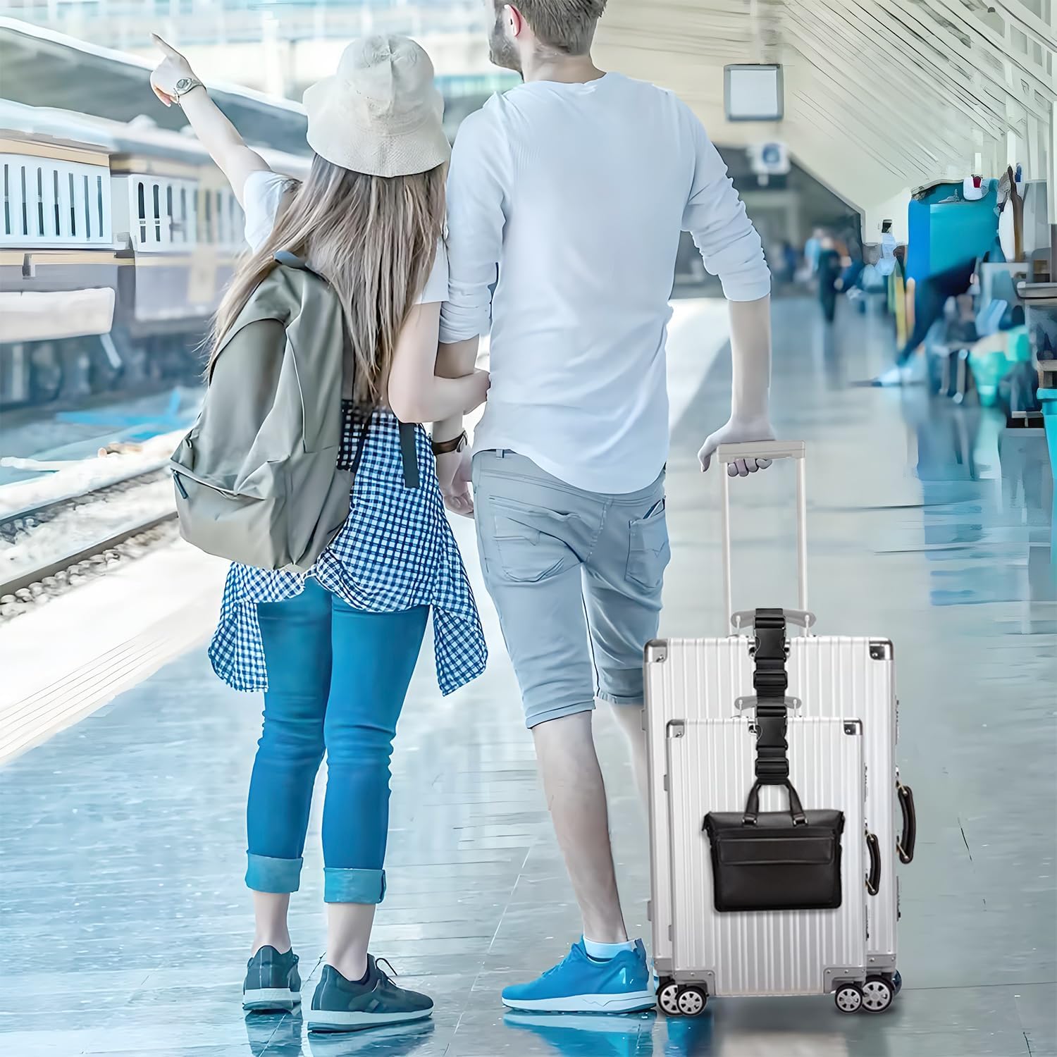 Luggage Straps for Suitcases TSA Approved, Straps with Buckles, Adjustable Luggage Connector Straps for Suitcases - Connect 3 Luggages, Fanny Pack Extender Strap (2pcs Black)