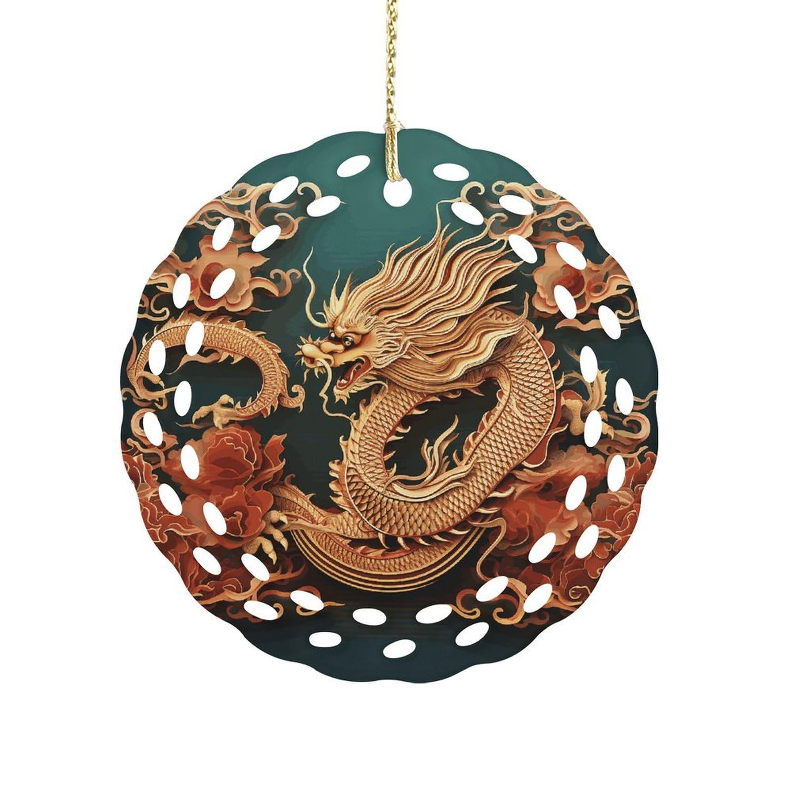 Fodpand Women's Style Dragon Chinese Background Ceramic Ornament For Home Decor 3.2" Round Tree Decoration Christmas Ornaments For Men Double-Sided Design