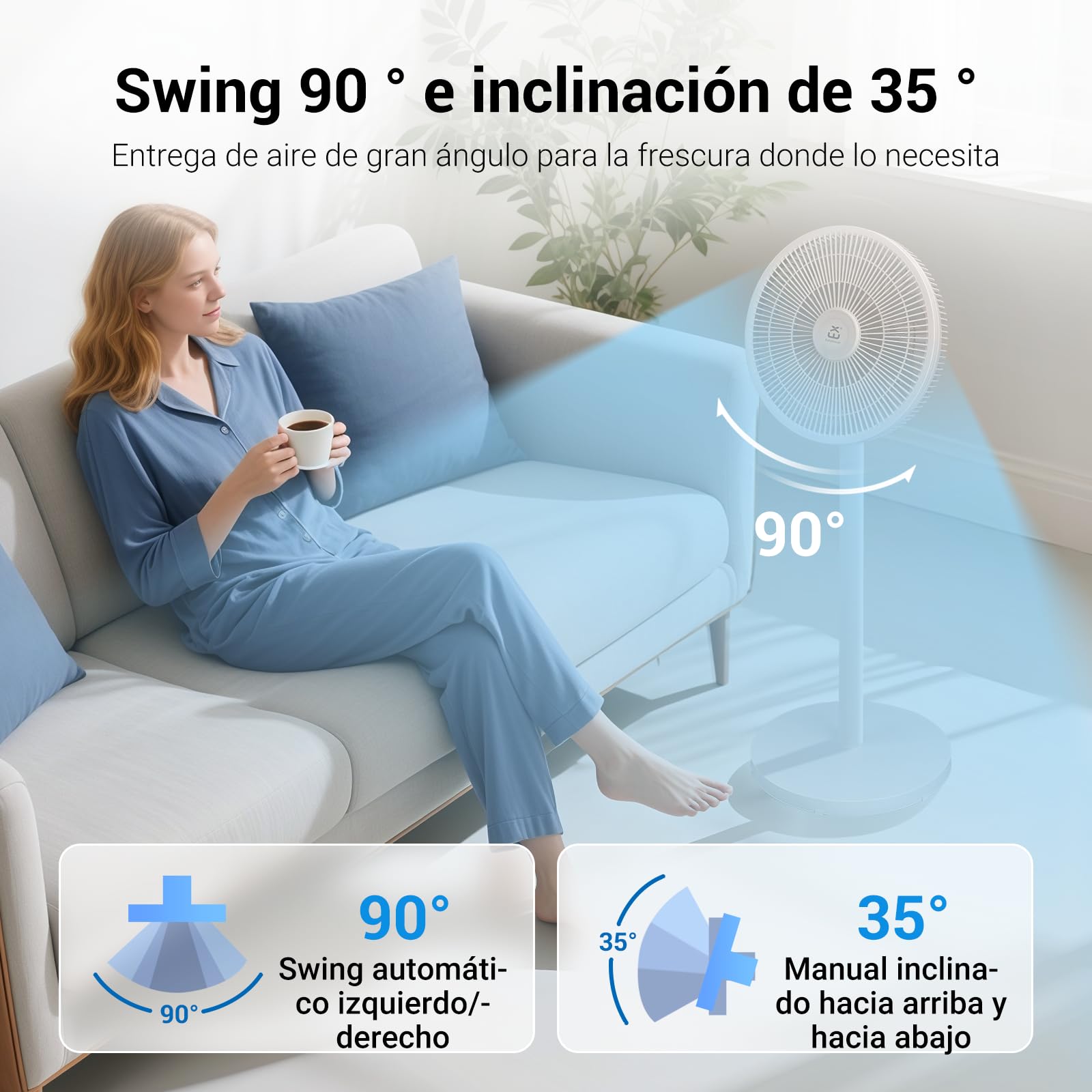 EXTRASTAR Ventilador de Pie Silencioso, oscilante, Modo Noturno, 3 velocidades, diámetro de hélice 32 cm incluye aspas y control remoto, Con Aspas, Moderno, Color Blanco