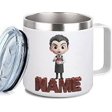 Personalized Vampire Barista Coffee Mug with Name, 14oz Insulated Stainless Steel Travel Cup with Lid and Handle