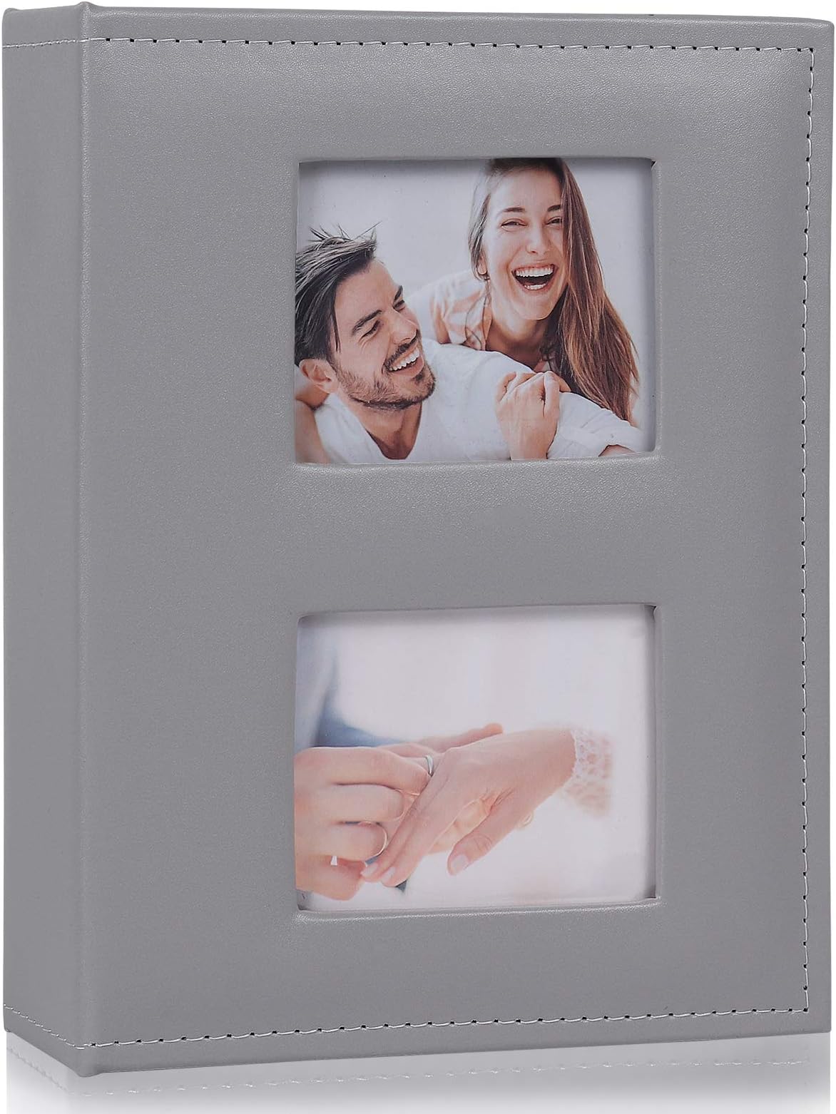 RECUTMS Photo Albums 4x6 Photos 200 Pocket Black Pages Album PU Leather Slip in Photo Picture Small Album for Family Anniversary Wedding Memo Slot Children Holiday Album(Grey)