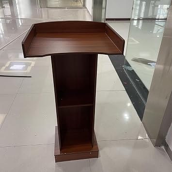 Wooden Podium Stand with Wheels, Church Pulpit Stand Mobile Podium with Storage Shelf and Drawer, for Meeting Room, School, Auditorium