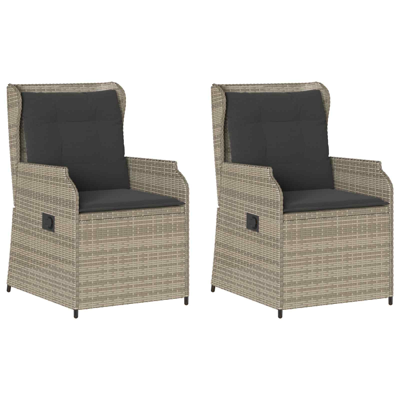 Banc de jardin inclinable en résine tressée grise avec 2 coussins confortables