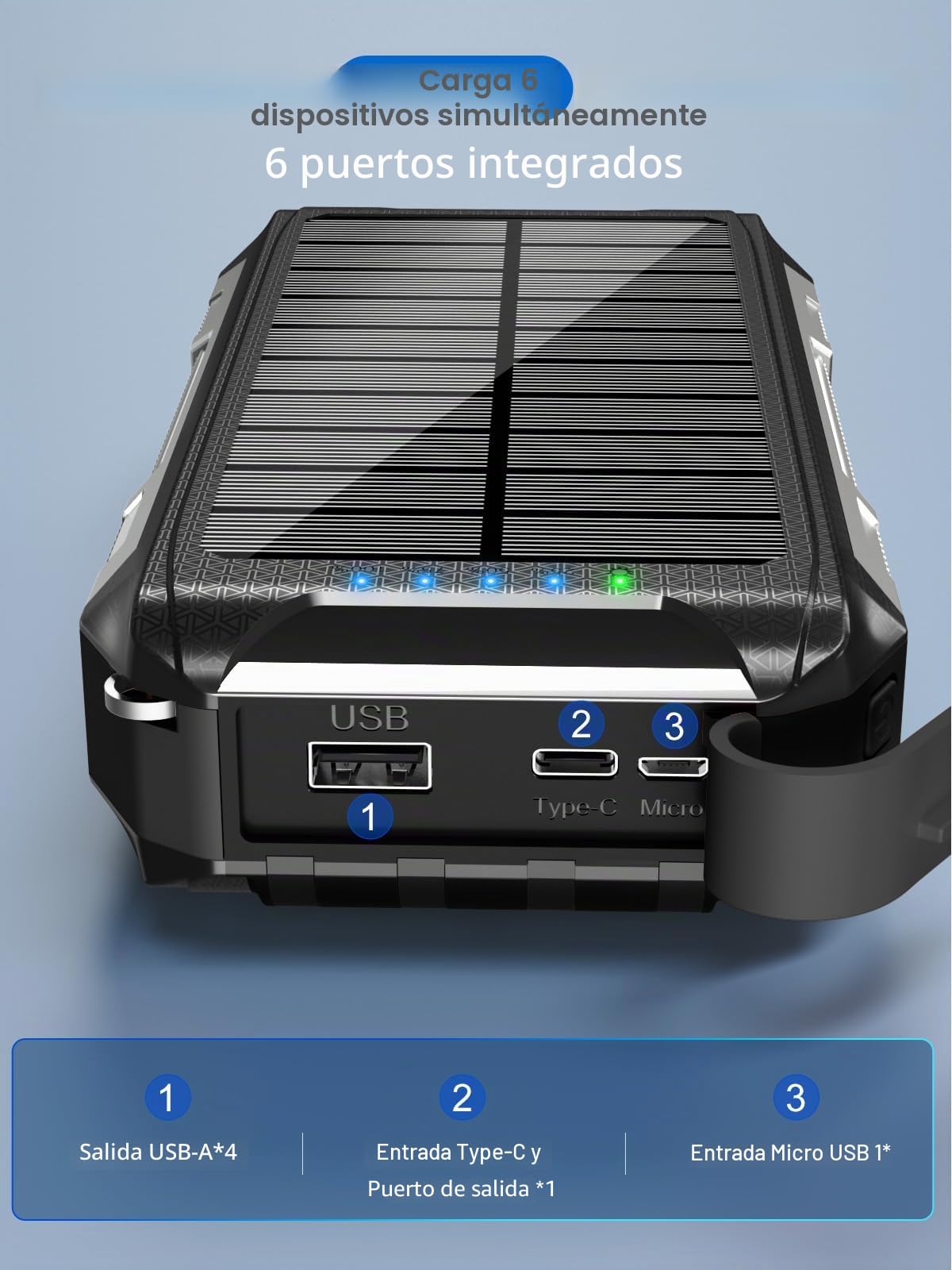 Banco de energía solar de 26800 mAh con 4 cables, magnético inalámbrico, carga rápida, 30 W, USB C, cargador portátil de 7 salidas, batería externa con linterna para camping al aire libre teléfono