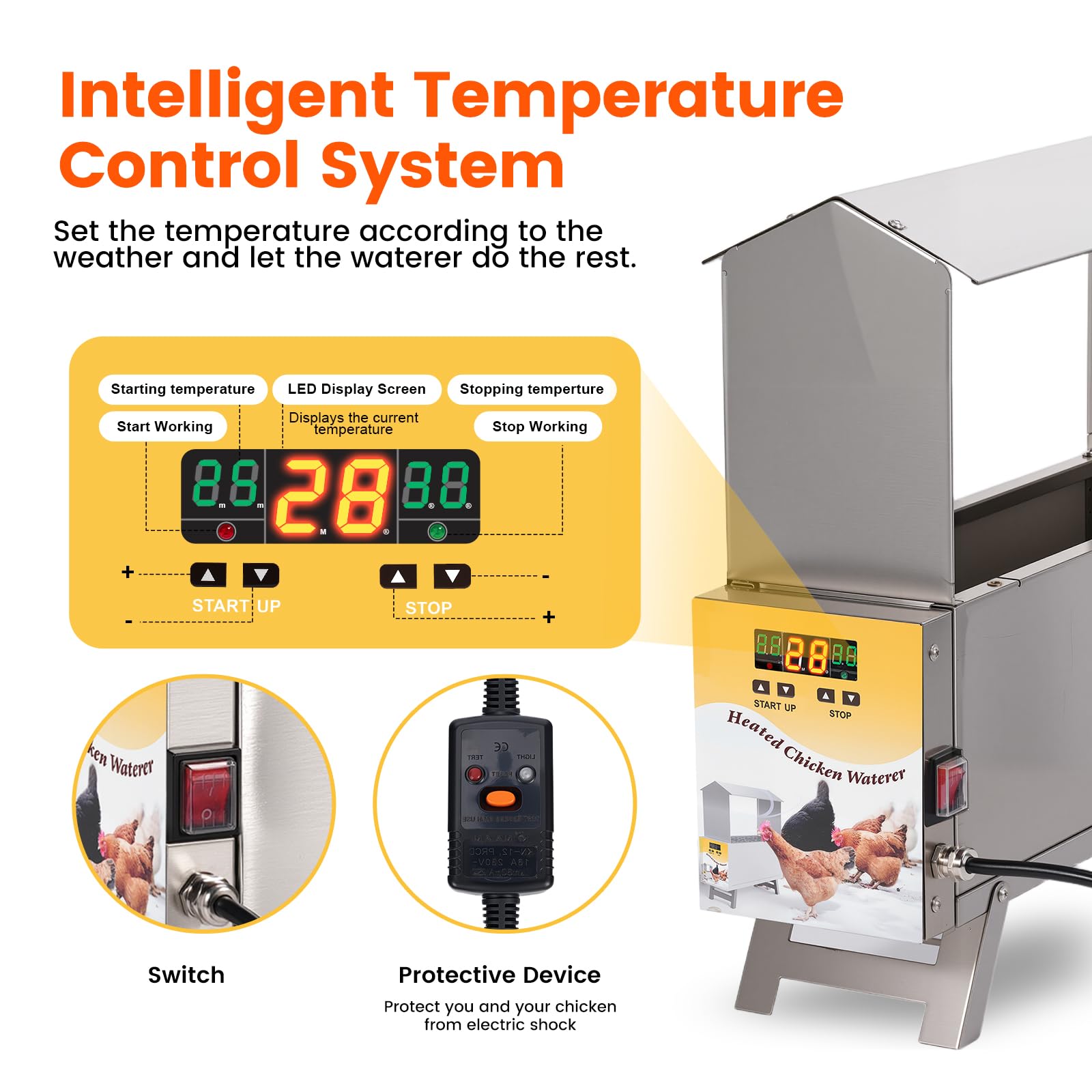 Scaldabagno per pollo per l'inverno, 5 l, riscaldato automatico con gamba regolabile e controllo termostato, scaldabagno antigelo per pollame, accessori per pollame
