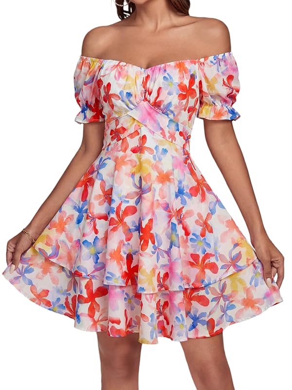 LYANER Women's Off Shoulder Casual Dress Flower White Small by LYANER - Used condition - Image 5