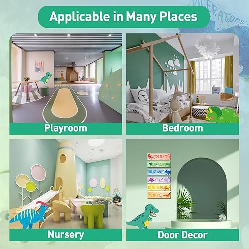 Miniatura 7 de 6 piezas de decoración de habitación de dinosaurios, arte de pared de parque jurásico, regalos de dinosaurios para niños y niñas con envoltura de