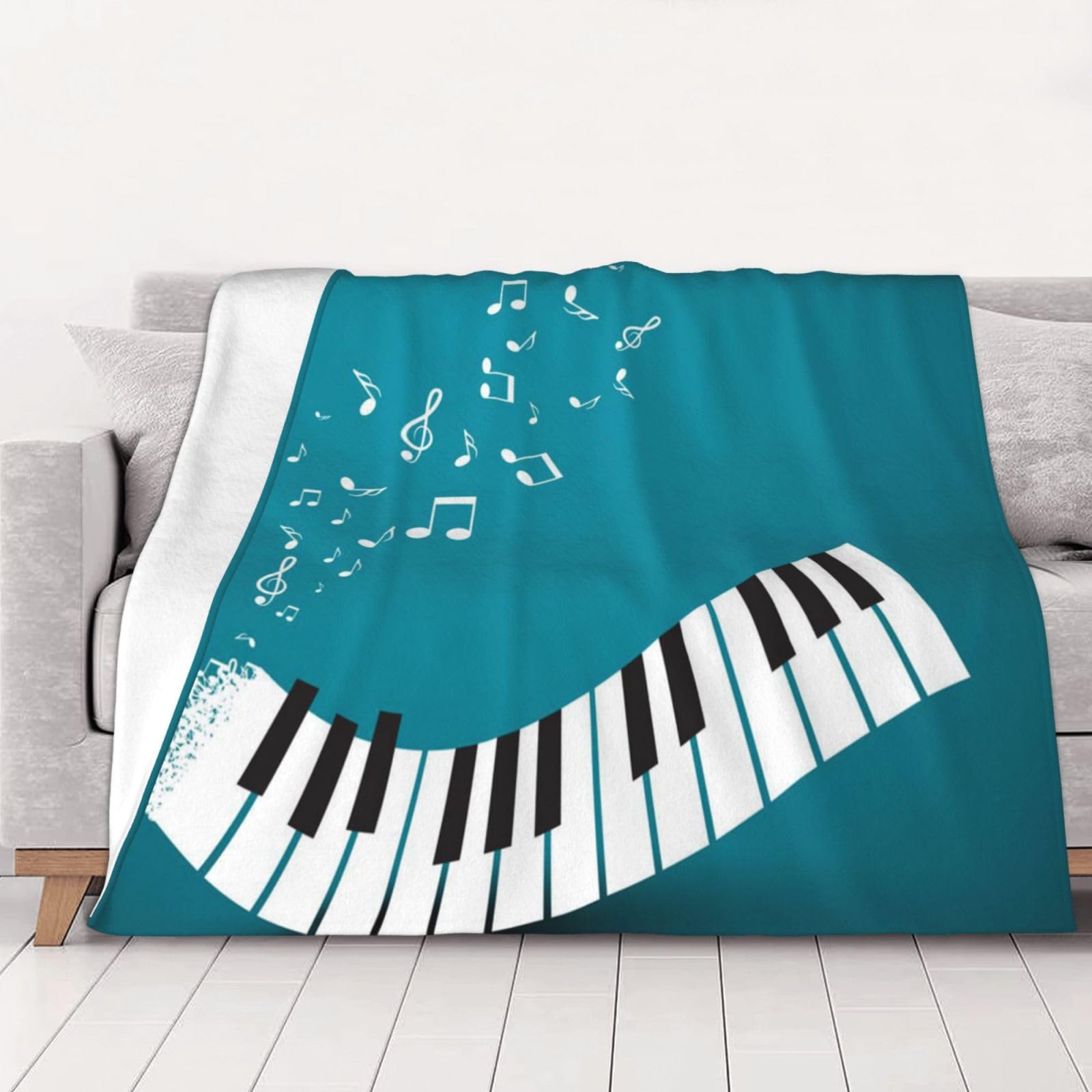 AUBKFELD Green and white piano keys Printed Flannel Blanket 125x100 CM, Soft & Warm Throw Blanket for Sofa/Couch/Bed/Car, Gifts for Audlts Women Men