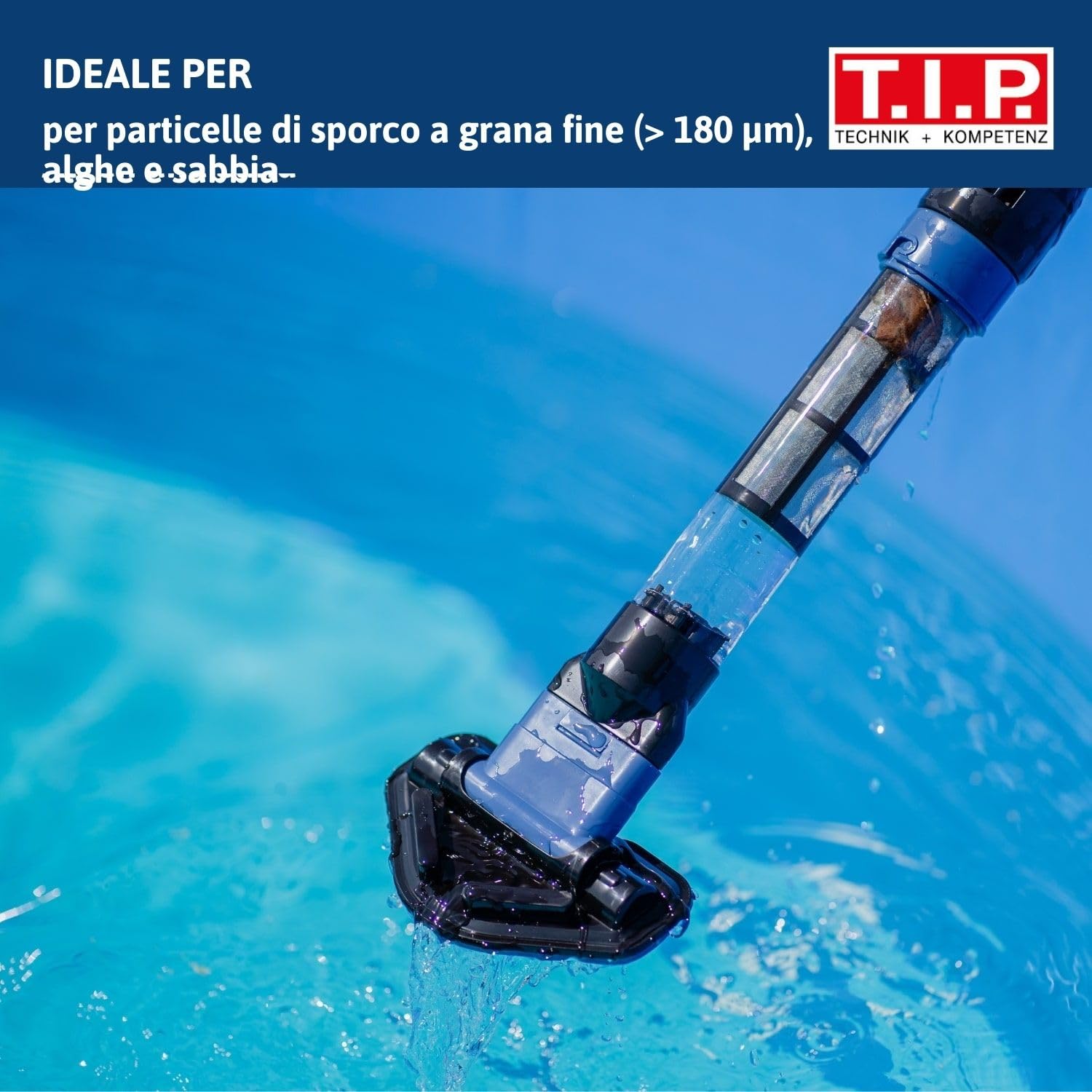 T.I.P. Sweep 2000 30445 - Aspiratore per Piscina a Batteria (9 Watt, 24 l/min, autonomia 50 min, Asta telescopica Max. 2,1 m, Due spazzole, rimozione mirata di Particelle di Sporco)
