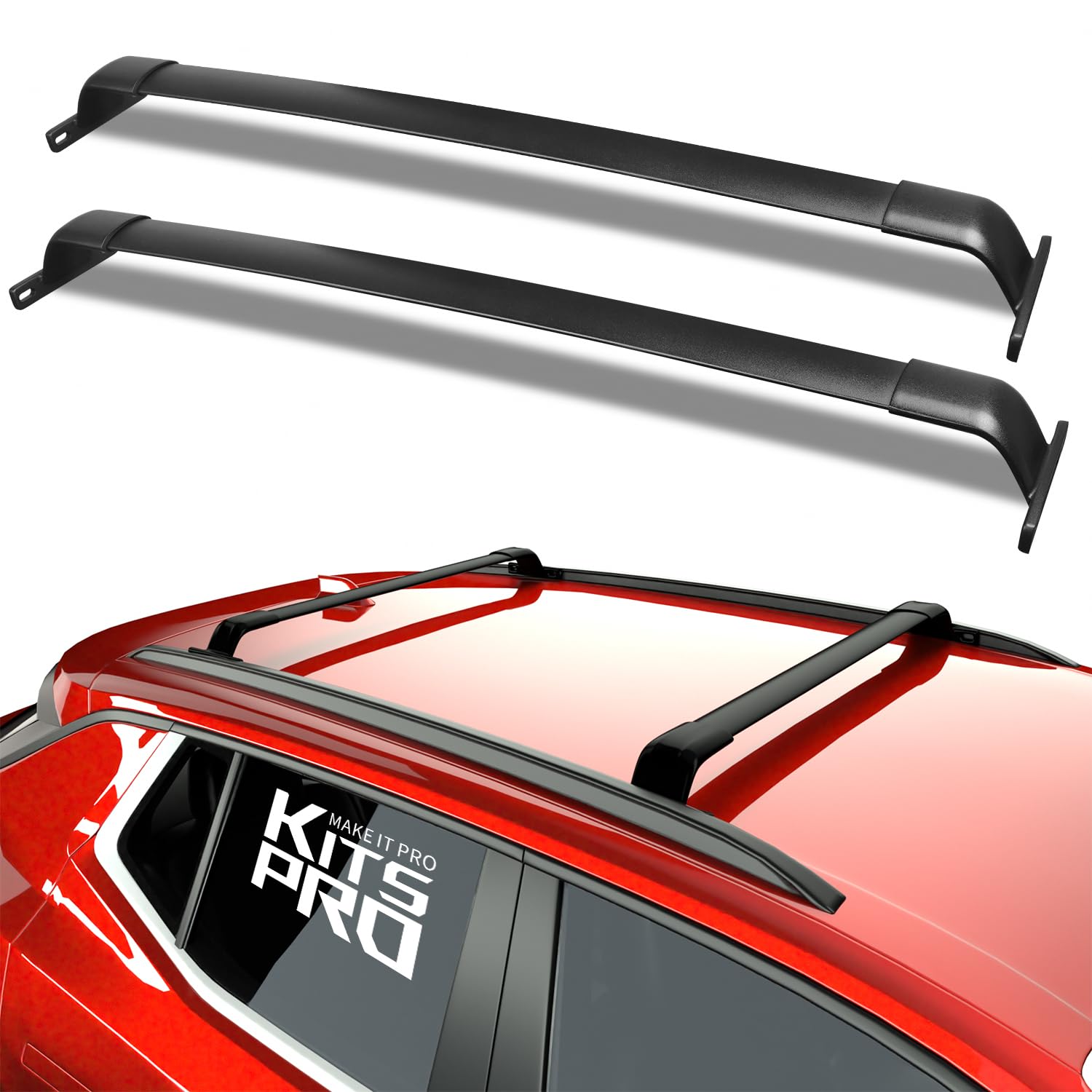 KitsPro 260lb Roof Rack Cross Bars for 2018-2024 Chevy Chevrolet Equinox, 2018-2024 GMC Terrain (ONLY FIT Factory Raised Side Rails), Matte Black Heavy Duty Aluminum Cargo Crossbar