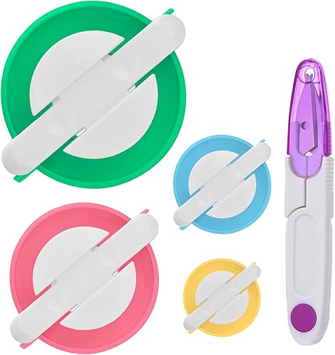 Pom Pom Maker, 4 Different Sizes Pompom Maker Fluff Ball Needle Craft DIY Wool Knitting Craft Knitting Wool Tool Kit with Thread Cutter Scissors