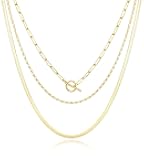 Gold Layered Necklaces for Women, Non Tarnish 14K Gold Chain Necklace Women Trendy Herringbone Necklace Paperclip Chain Toggle Clasp Necklace Fashion Gold Jewelry Gift for Women