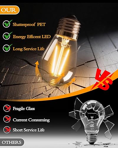Miniatura 6 de Tira de luces LED superbrillantes para exteriores, bombillas S14 de 48 pies (1 repuesto), IP65 impermeable, grado comercial e inastillable,
