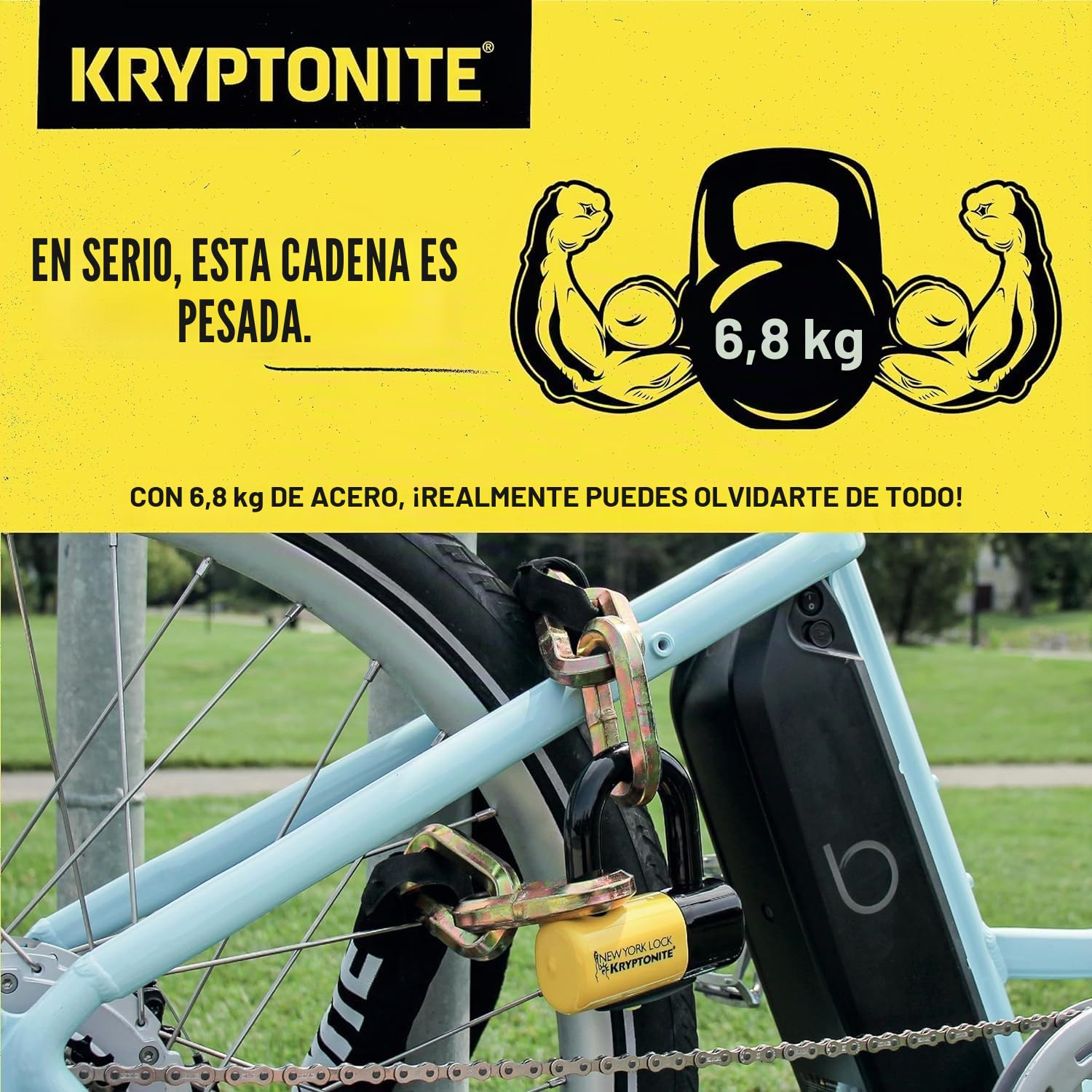 Kryptonite New York Fahgettaboudit - Cadena de Bicicleta y candado de Disco de Nueva York, Color Negro y Amarillo