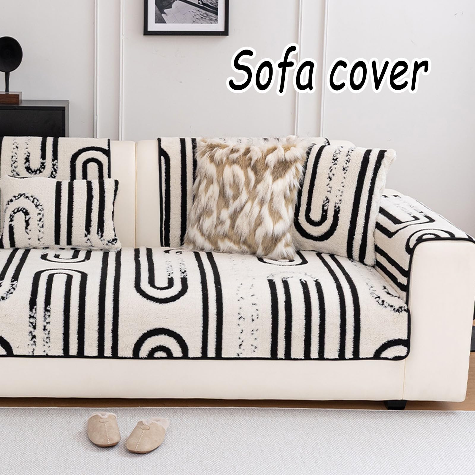 Sofa-Schutzhülle aus dickem Plüsch für Ecksofas, waschbar, hundefreundlich, rutschfest, schwarz, 45 x 45 cm