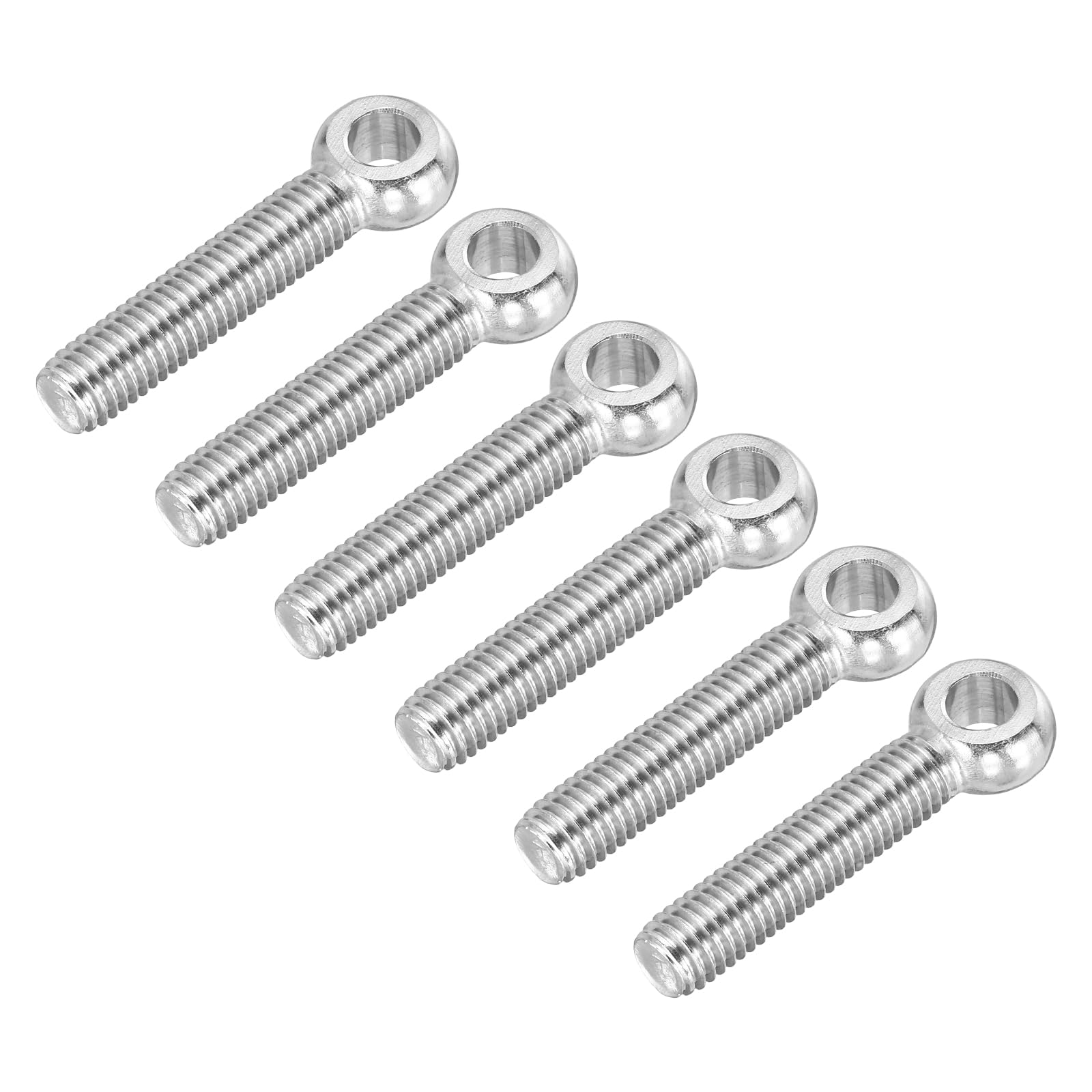 Defanex M10 x 50mm Shoulder Swing Lifting Eye Bolt, 6 Pcs 304 Stainless Steel Full Thread Machinery Fisheye Eye Hole Rigging Bolt for Home Renovation Pipeline Gate Valves, Silver