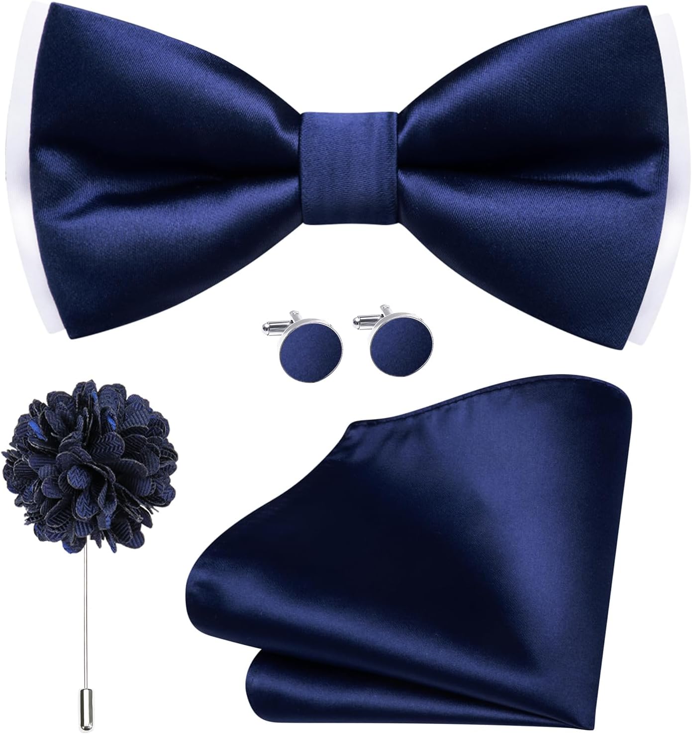 Dubulle Solid Paisley Pre-tied Bow Ties Lapel Pin for Men Mens Bowtie and Pocket Square Cufflinks Set Wedding