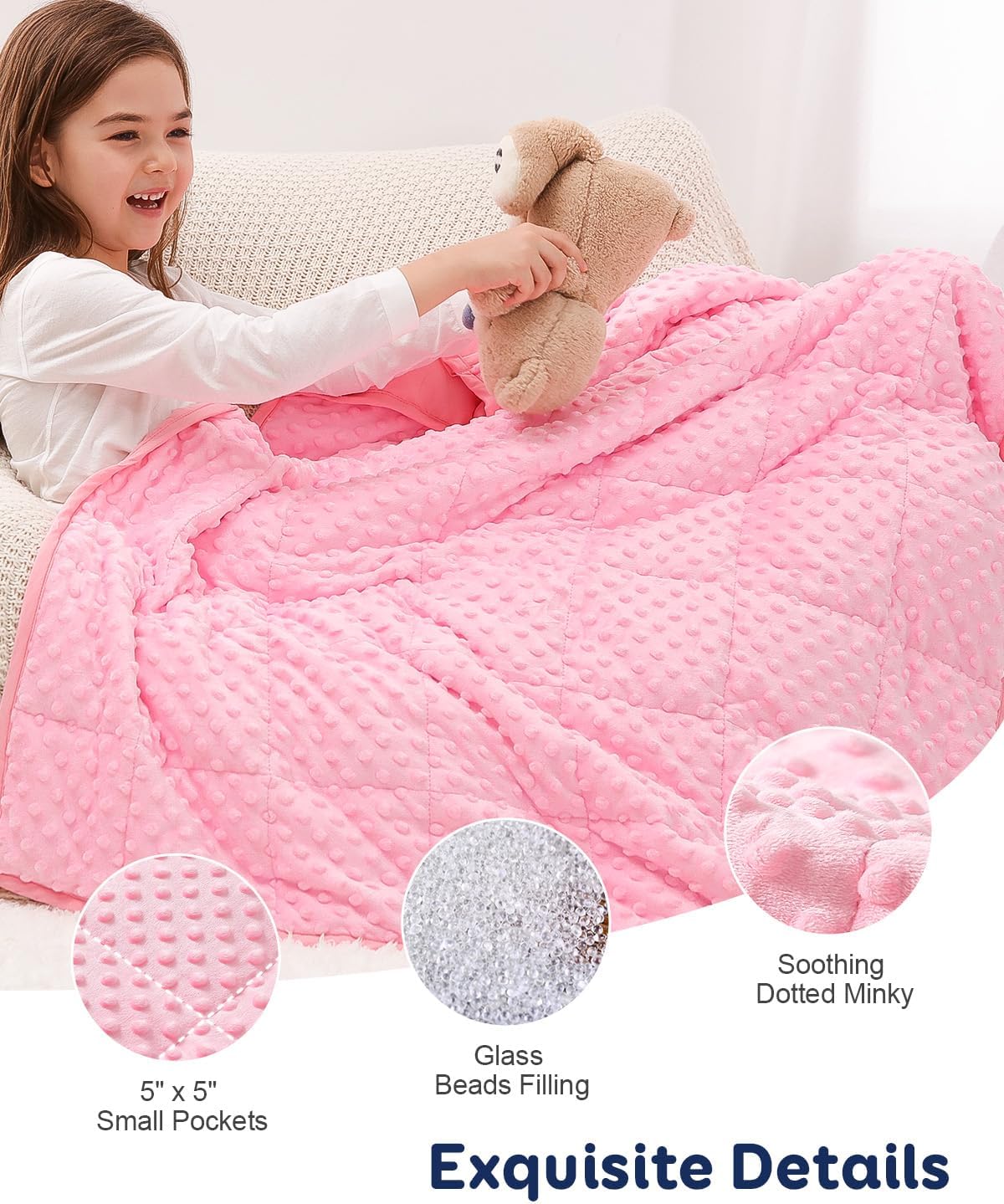 Kivik Weighted Blanket 3 lbs, 36 x 48 Inches, Pink Minky Dotted Heavy Blankets Throw, Small, Soft & Cooling, Machine Washable - Image 6