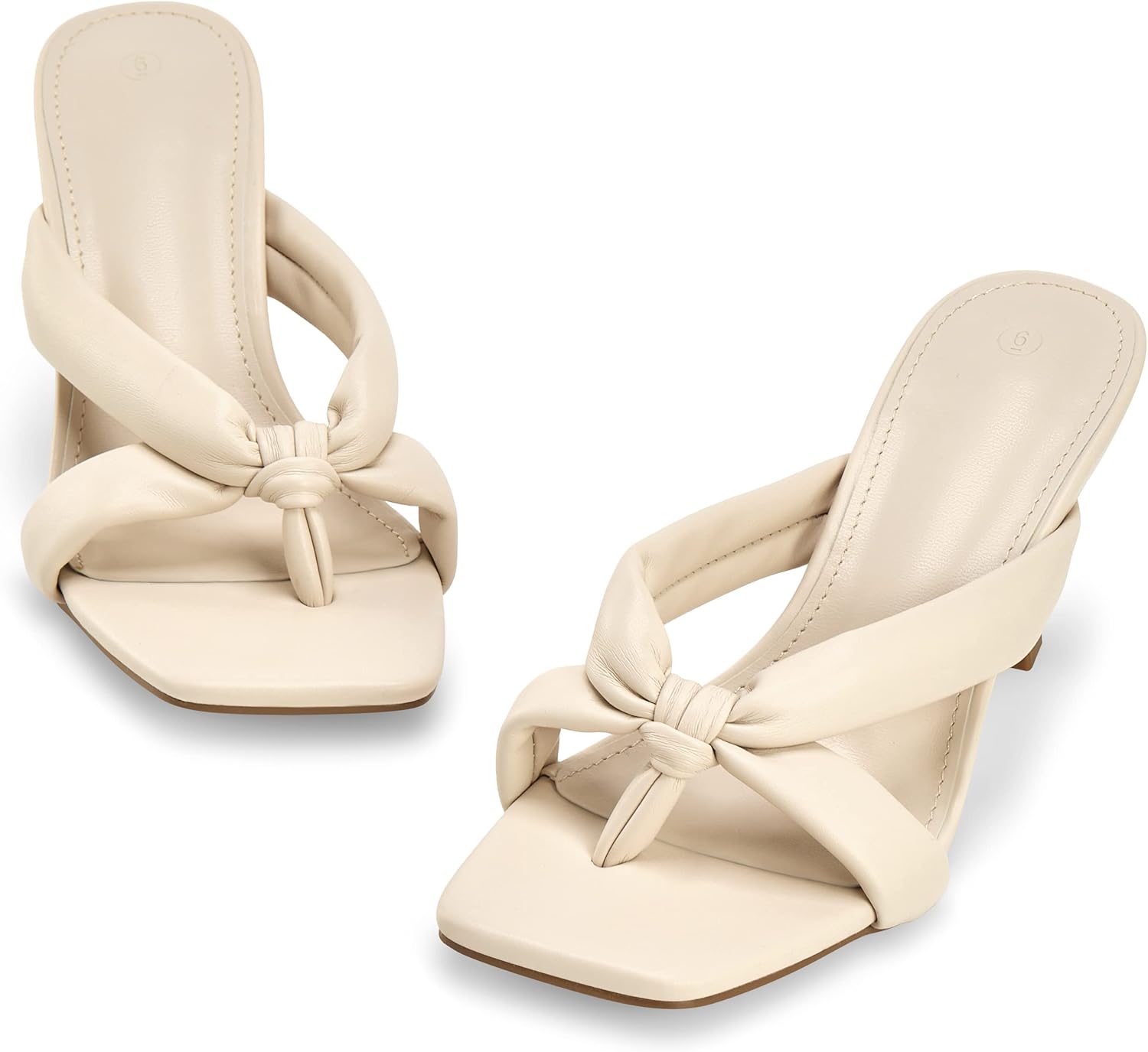 Coutgo Womens Thong Heels Mules Square Toe Heeled Flip Flops Mule Sexy Stiletto Dress Party Sandals