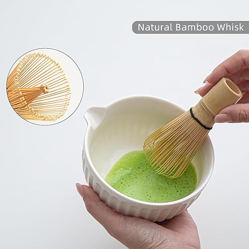 Miniatura 5 de Matcha Whisk Set, Matcha Set Includes Ceramic Matcha Bowl, Matcha Whisk and Holder, Bamboo Scoop, Sifter, Scoop Rest and Tea Towel - 7 Pcs Matcha