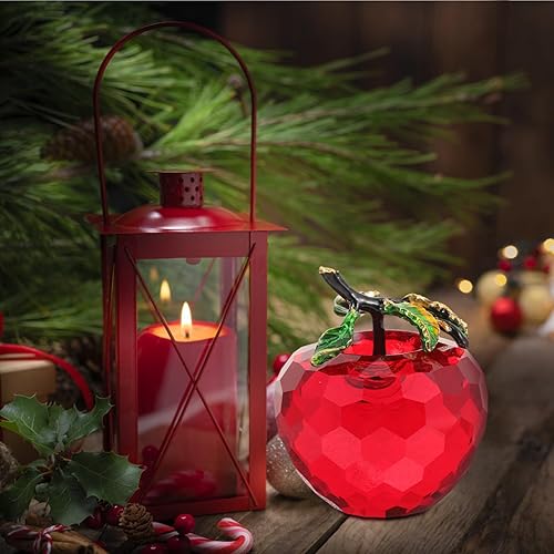 Miniatura 4 de DECHOUS Estatuilla de manzanas rojas Fuji con cristales rojos, pisapapeles de cristal de Navidad, fruta de vidrio, adorno de Navidad, decoración de