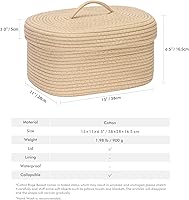 Vista 73 de Sea Team Round Cotton Rope Storage Basket with Lid, Lidded Woven Storage Bin, Nursery Storage Container, Diaper Caddy, Baby Shower Basket, Box, Cream