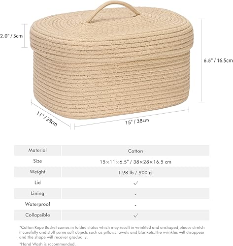 Miniatura 73 de Sea Team Round Cotton Rope Storage Basket with Lid, Lidded Woven Storage Bin, Nursery Storage Container, Diaper Caddy, Baby Shower Basket, Box, Cream