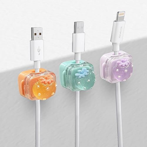 Clips para cables para mesita de noche, organizador de cables con diseño de superficie de bricolaje (paquete de 3 unidades, fresa)