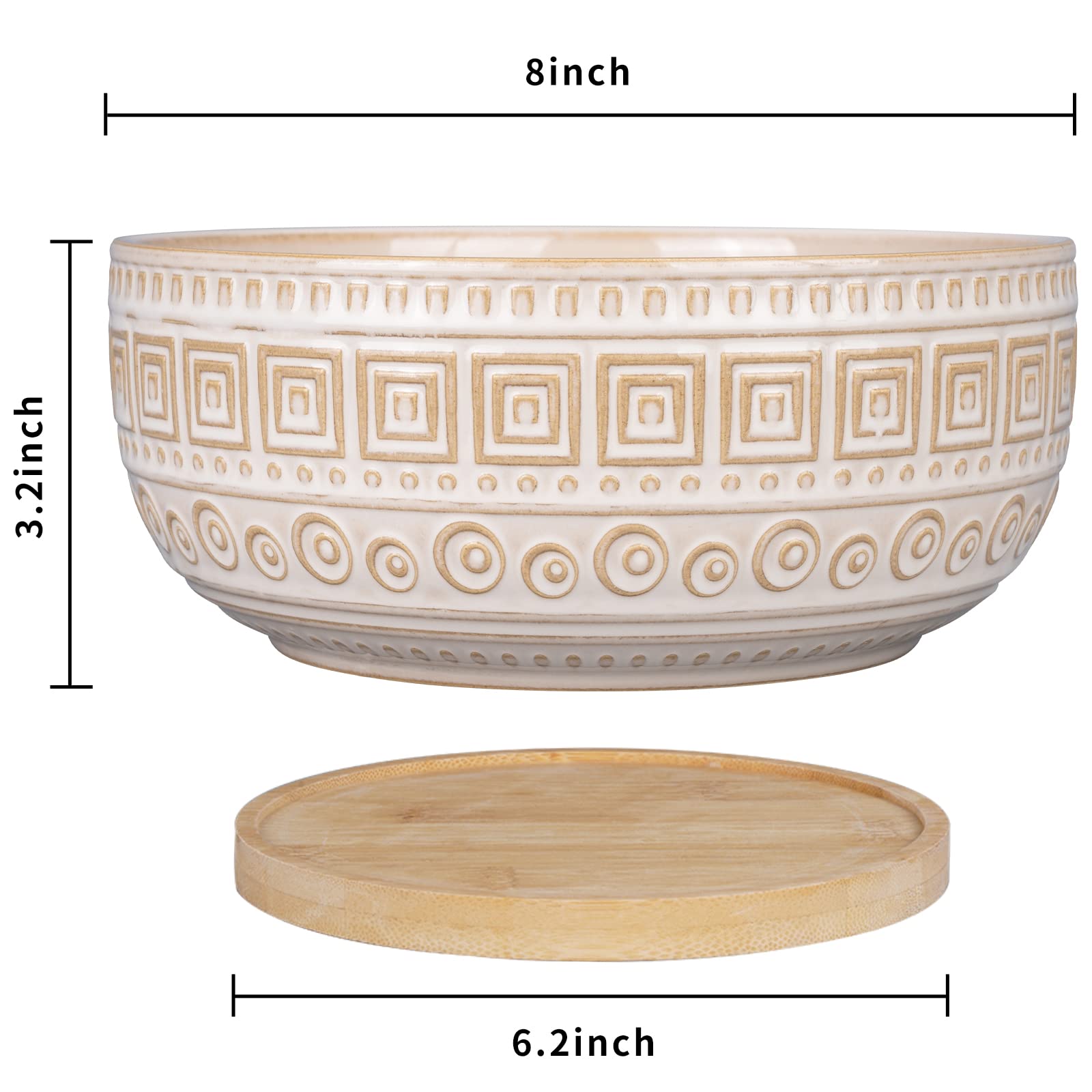 G EPGardening 20.5CM Ceramic Succulent Planter Pots Round Shallow Bonsai Planter Pot for Indoor Plants with Drainage and Bamboo Saucer White - Image 2