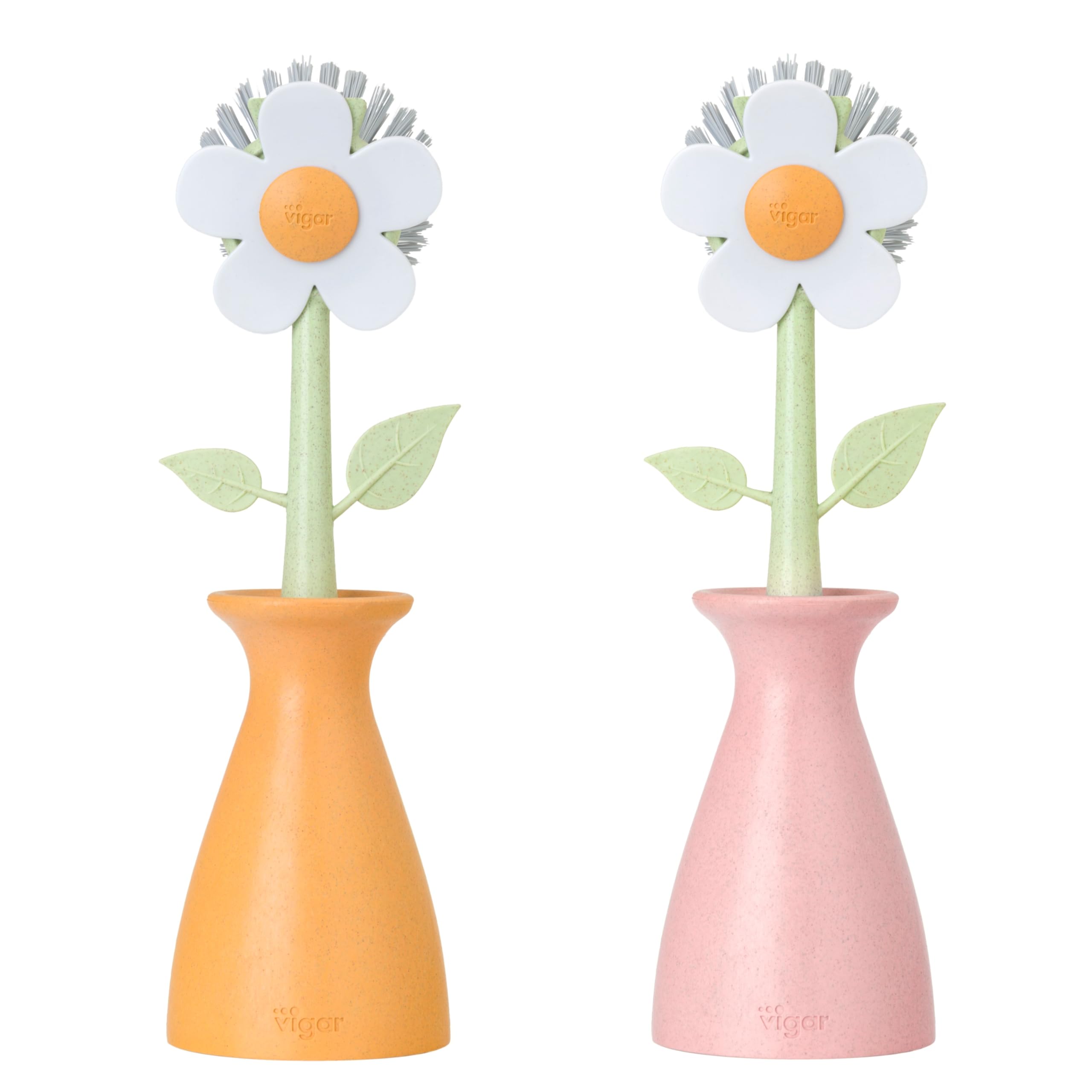Vigar Floral Dish Brush & Holder - Orange -7