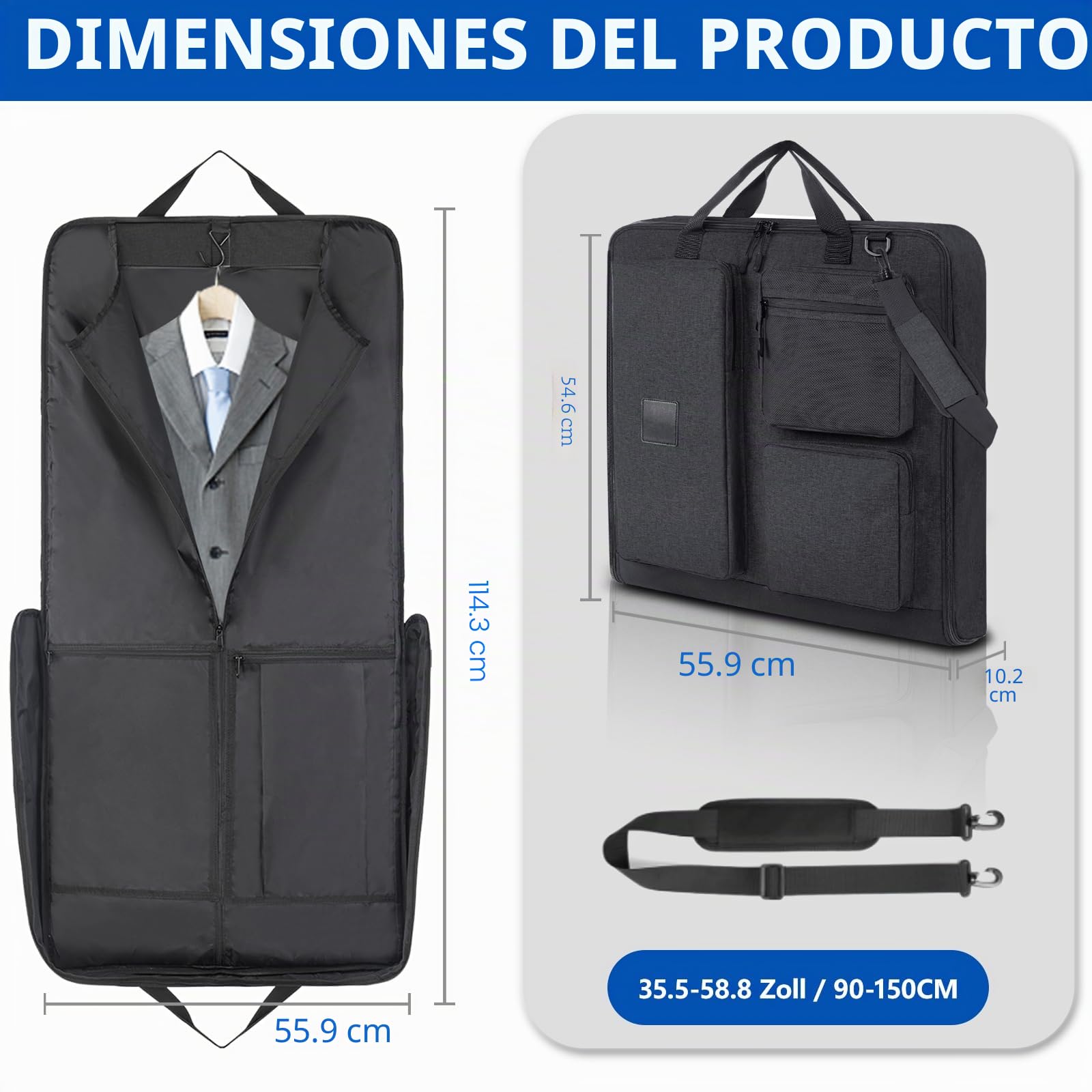 KINGSLONG Portatrajes Hombre Viaje Port Traje Bolsas Trajes Funda Traje Hombre Fundas Ropa para Trajes Abrigos Vestidos de Noche con Gancho y Bolsa para Zapatos