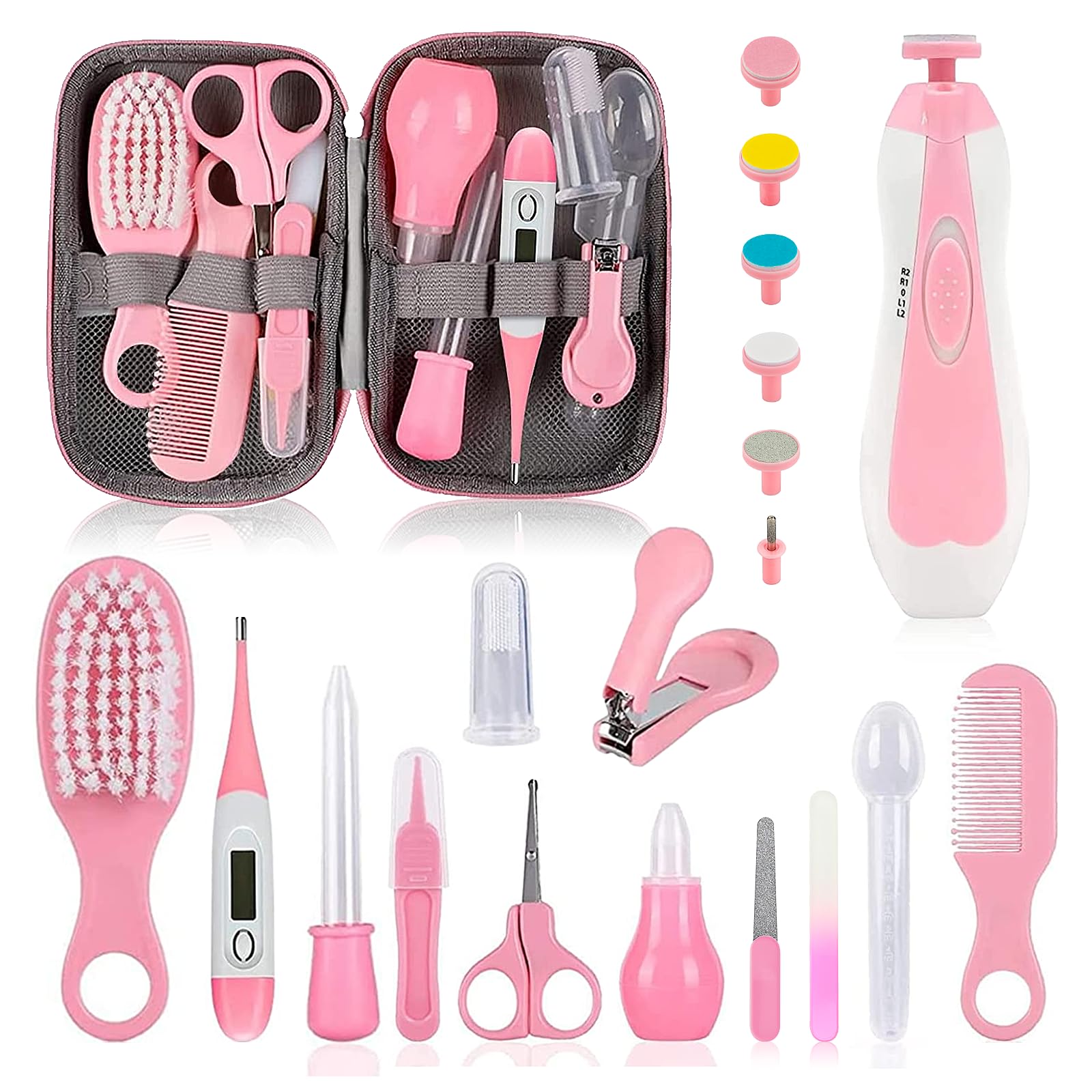 Kit de aseo para bebés, juego de cuidado de seguridad infantil con cepillo para el pelo, peine cortaúñas, aspirador nasal, limpiador de oídos, kit esencial para recién nacidos y niños