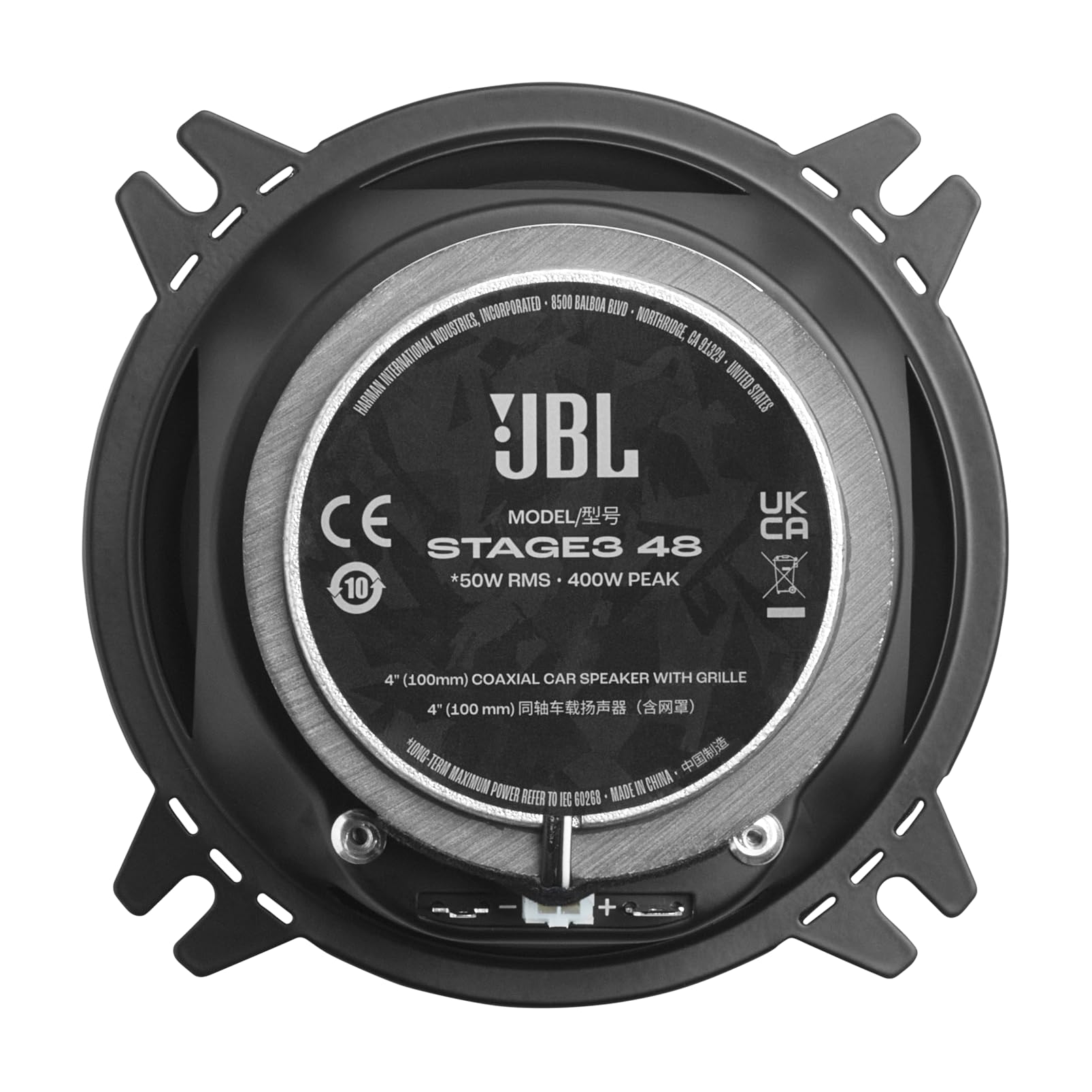 JBL Stage3 Gen2 48 Altavoces de Coche Coaxiales de 4 Pulgadas (100mm) con Rejilla 50W RMS 400W Pico Tecnología Plus One Fibra de Vidrio Impedancia 4 Ohmios para Sonido HiFi