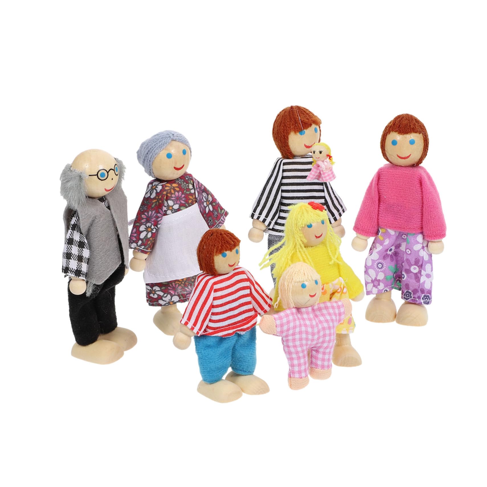 ibasenice 1 Juego Muñeca Familiar Muñecas De Casa De Muñecas Gente Linda De La Casa De Muñecas 7 Figuras Familiares Muñecas Familiares Adorno Familiar De Madera Mini Niño Juego De Juguetes