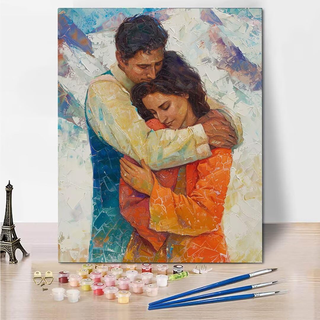 RNXAOPEN Peinture Numero Adulte Love Couple - Activité Manuelle Adulte - Peinture Aquarelle - Loisir Creatif Adulte - Kit Loisir Créatif Enfant - Dès 284 Ans 70x95cm sans châssis en bois 6936-5