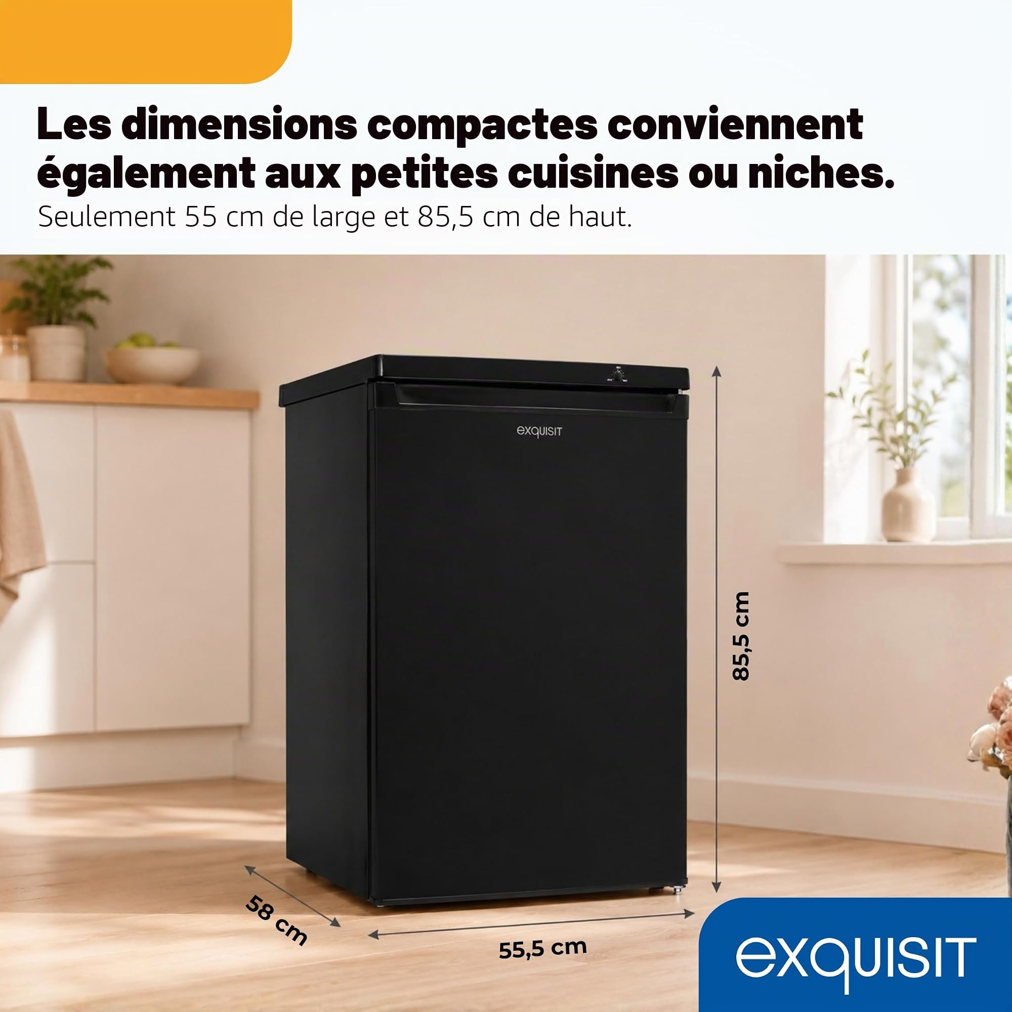 Exquisit Congélateur | Capacité utile de 91 l, classe énergétique E, bruit de 40 dB | Compartiment 4 étoiles, réglage manuel de la température, butée de porte interchangeable, 4 tiroirs | GS512-040E